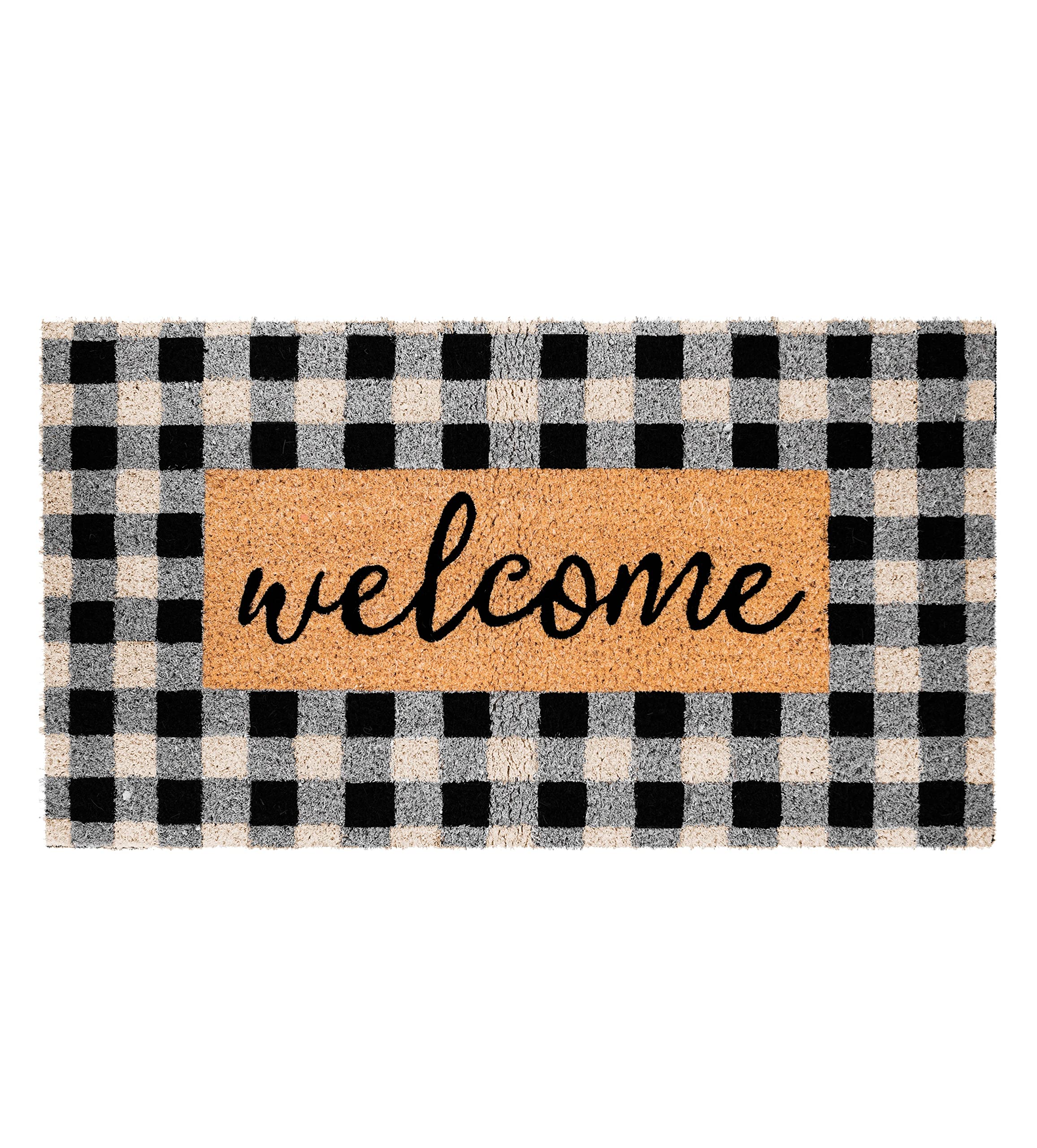 Theodore Magnus Natural Coir Doormat With Non-Slip Backing - 17 X 30 - Outdoor/Indoor - Welcome Mats - Natural - Buffalo Check W