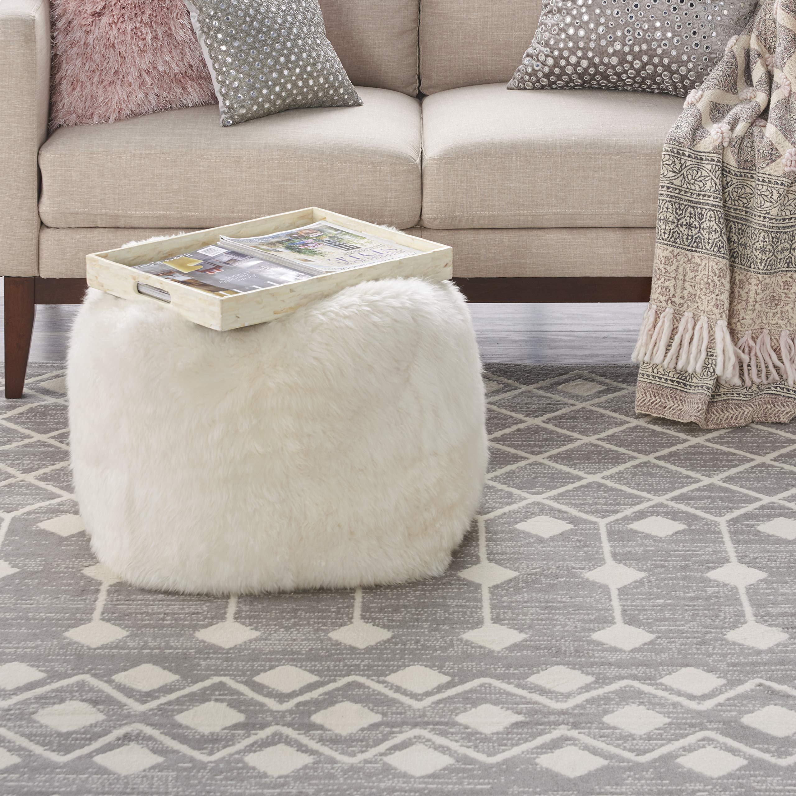 Nourison Grafix Moroccan Grey 7'10' X 9'10' Area Rug, Easy Cleaning, Non Shedding, Bed Room, Living Room, Dining Room, Kitchen