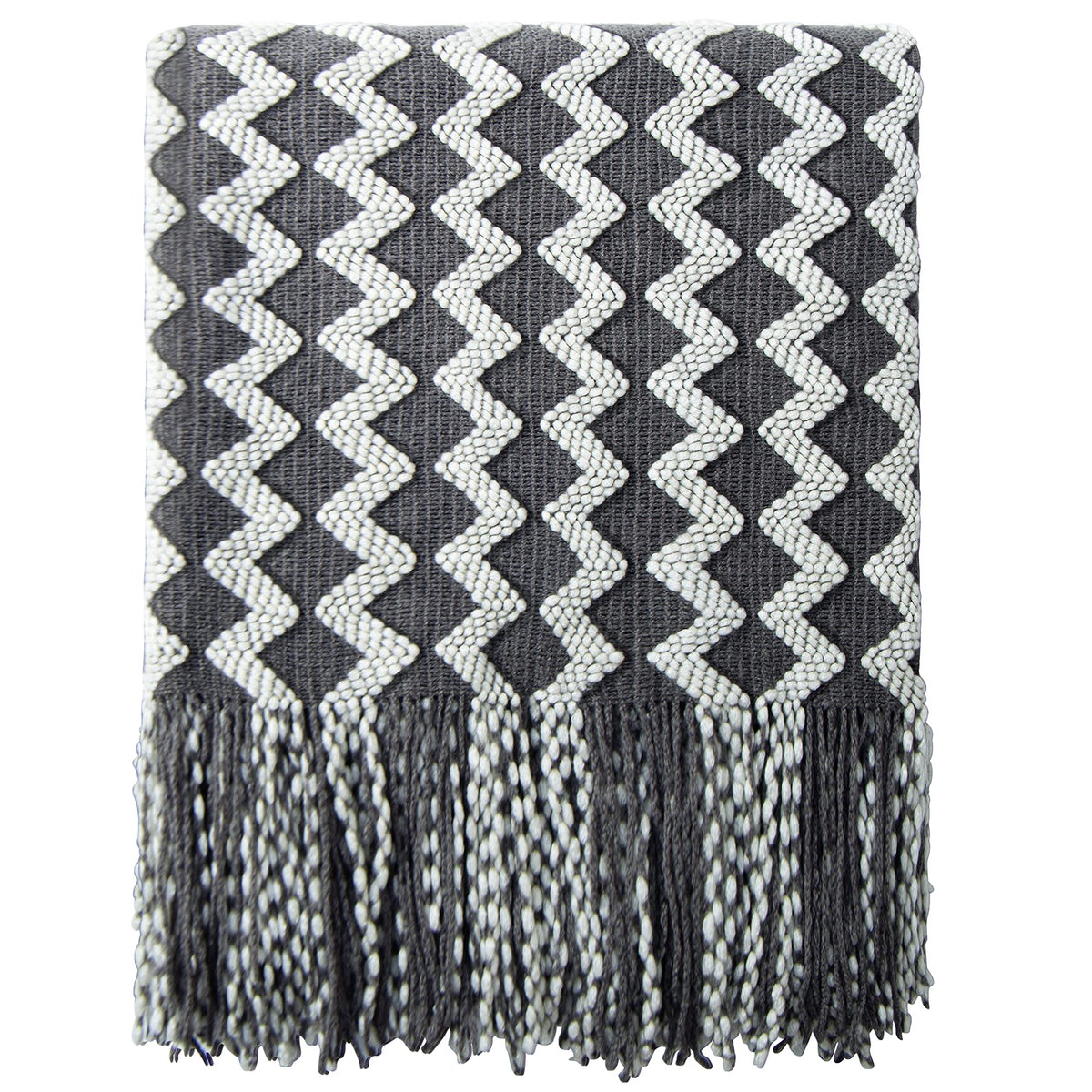 Ntbay Acrylic Knitted Throw Blanket, Lightweight And Soft Cozy Decorative Woven Blanket With Tassels For Travel, Couch, Bed, Sofa, 51X67 Inches, Grey Wave