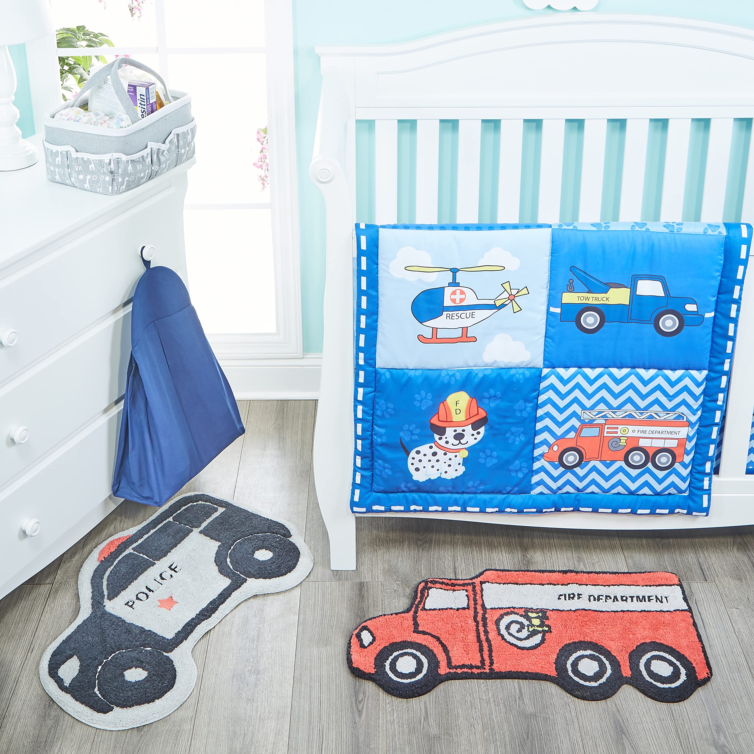 Hand Tufted Firetruck Bedroom Or Bathroom Rug - 15X30 In; 100% Cotton Kids Bathroom Mat; Decorative Kids Area Rug