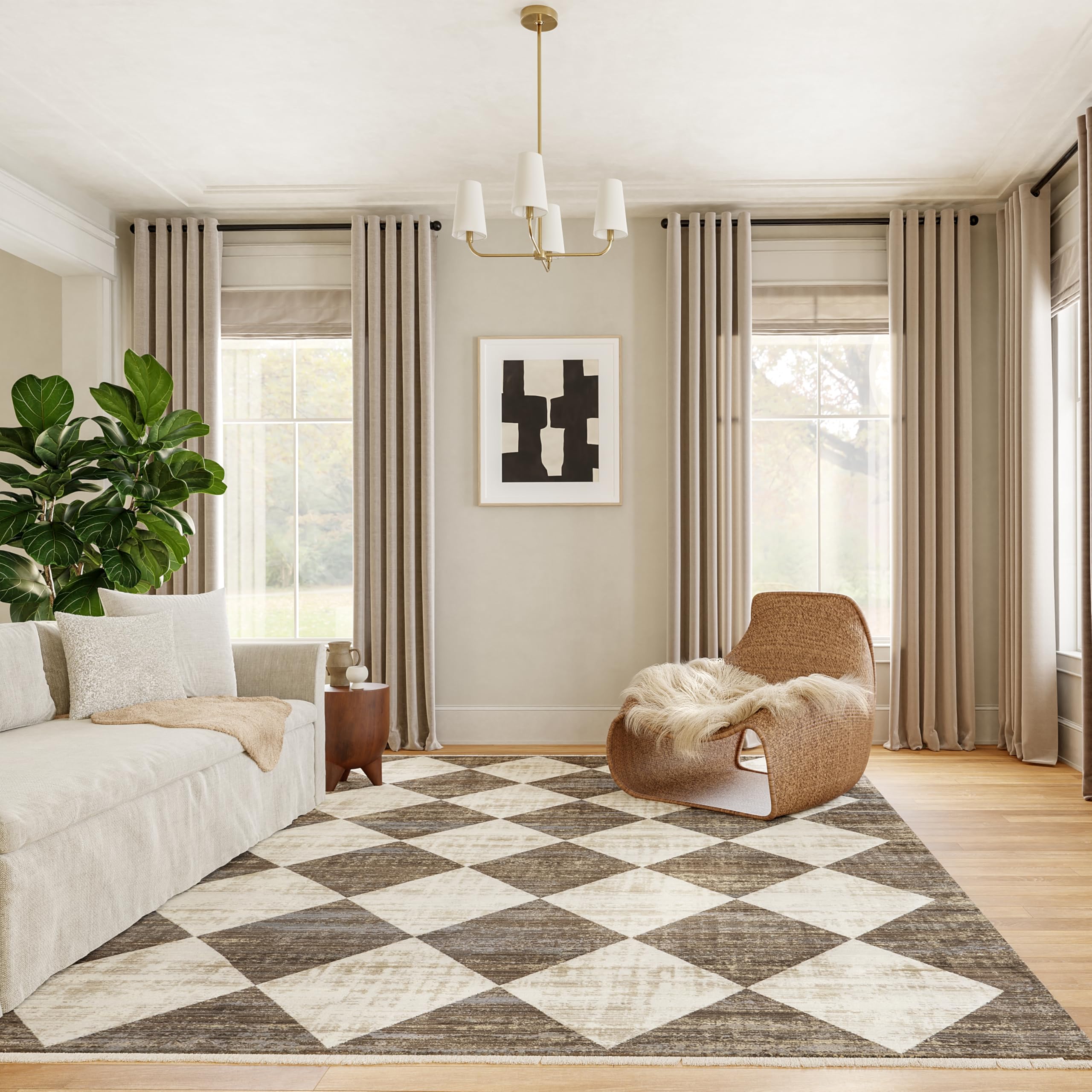nuLOOM Fringed Performance Indoor Area Rug, Power Loomed, Easy Clean, Durable, Non-Shed, 3 x 5, Meline Beige