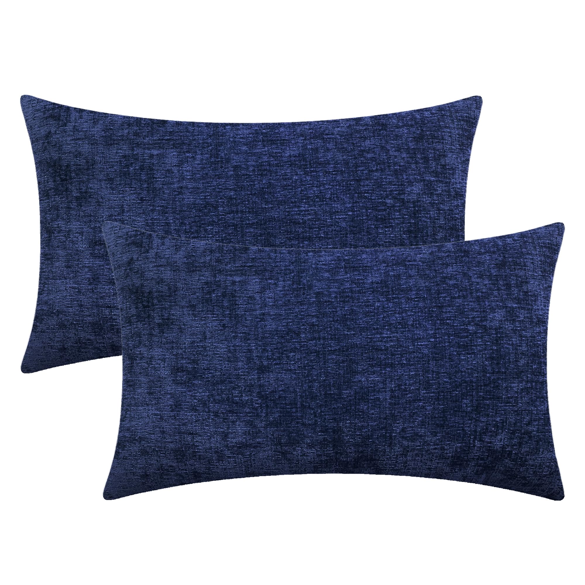 Calitime Pack Of 2 Cozy Throw Pillow Covers Cases For Couch Sofa Home Decoration Solid Dyed Soft Chenille 16 X 26 Inches Navy Bl