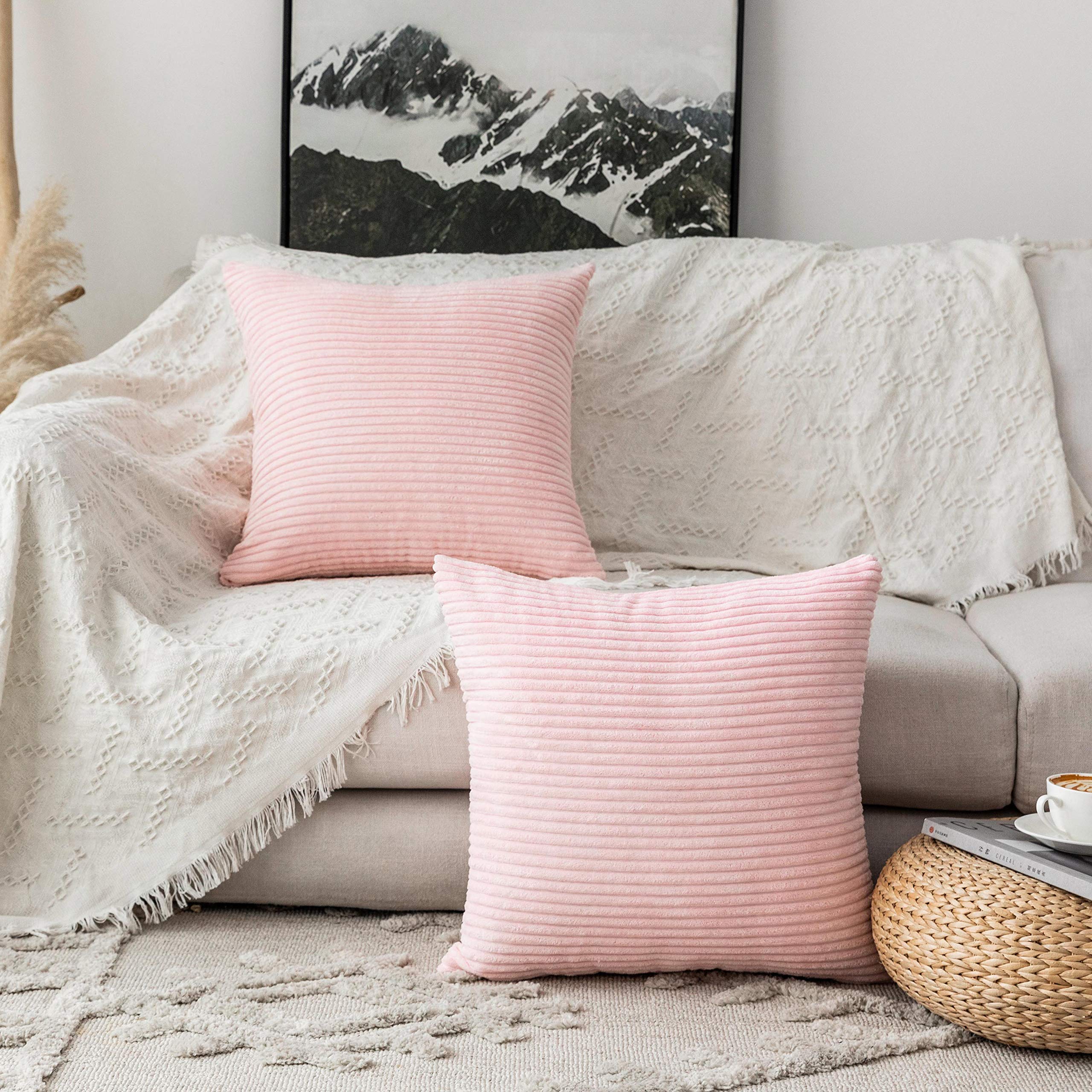 Home Brilliant Blush Pink Pillow Covers Decorative Throw Pillow Covers For Women Super Soft Striped Velvet Pillow Covers Set Of
