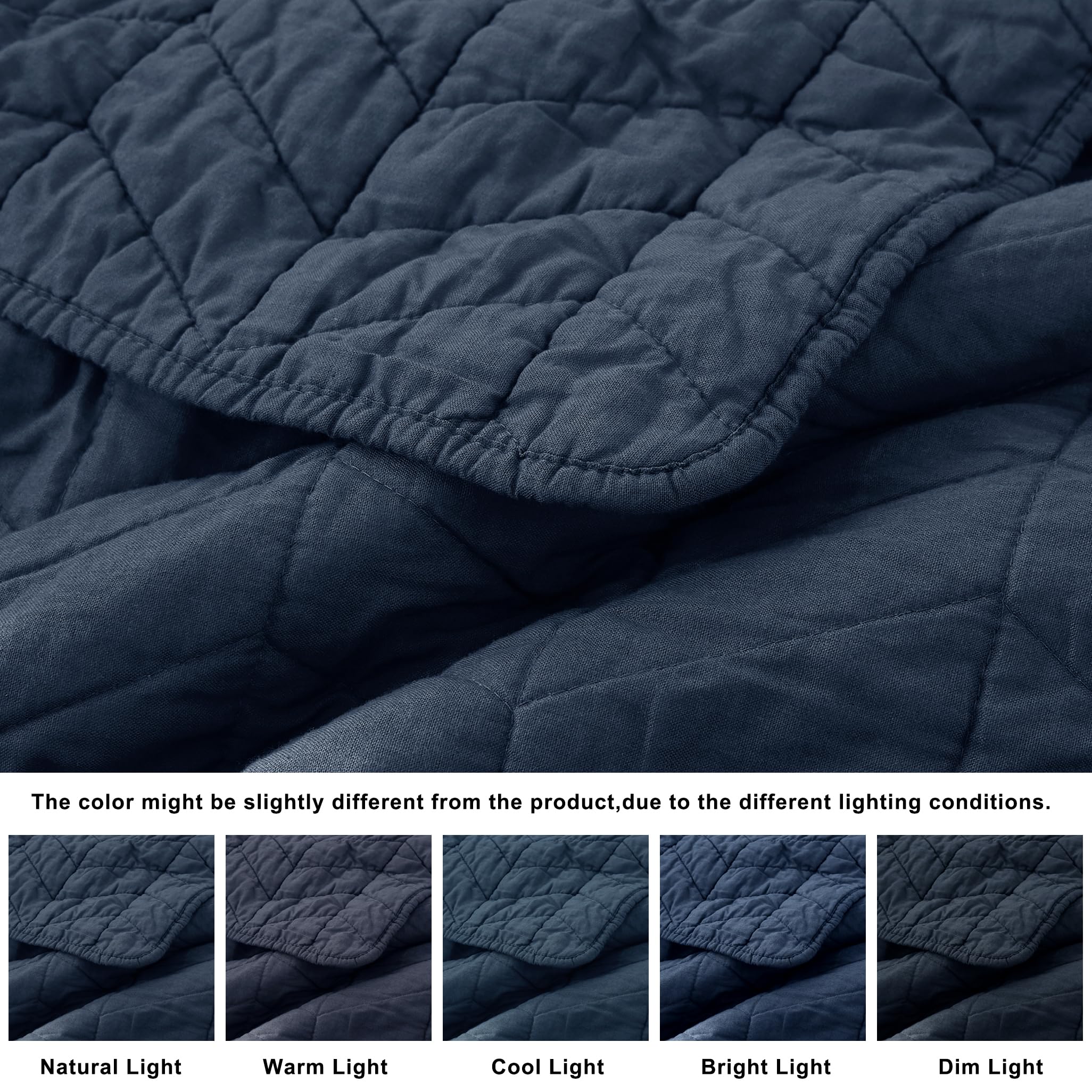 Palassio Navy Blue 100% Cotton Quilt King Size Bedding Sets With Pillow Shams, Lightweight Soft Bedspread Coverlet, Quilted Comf
