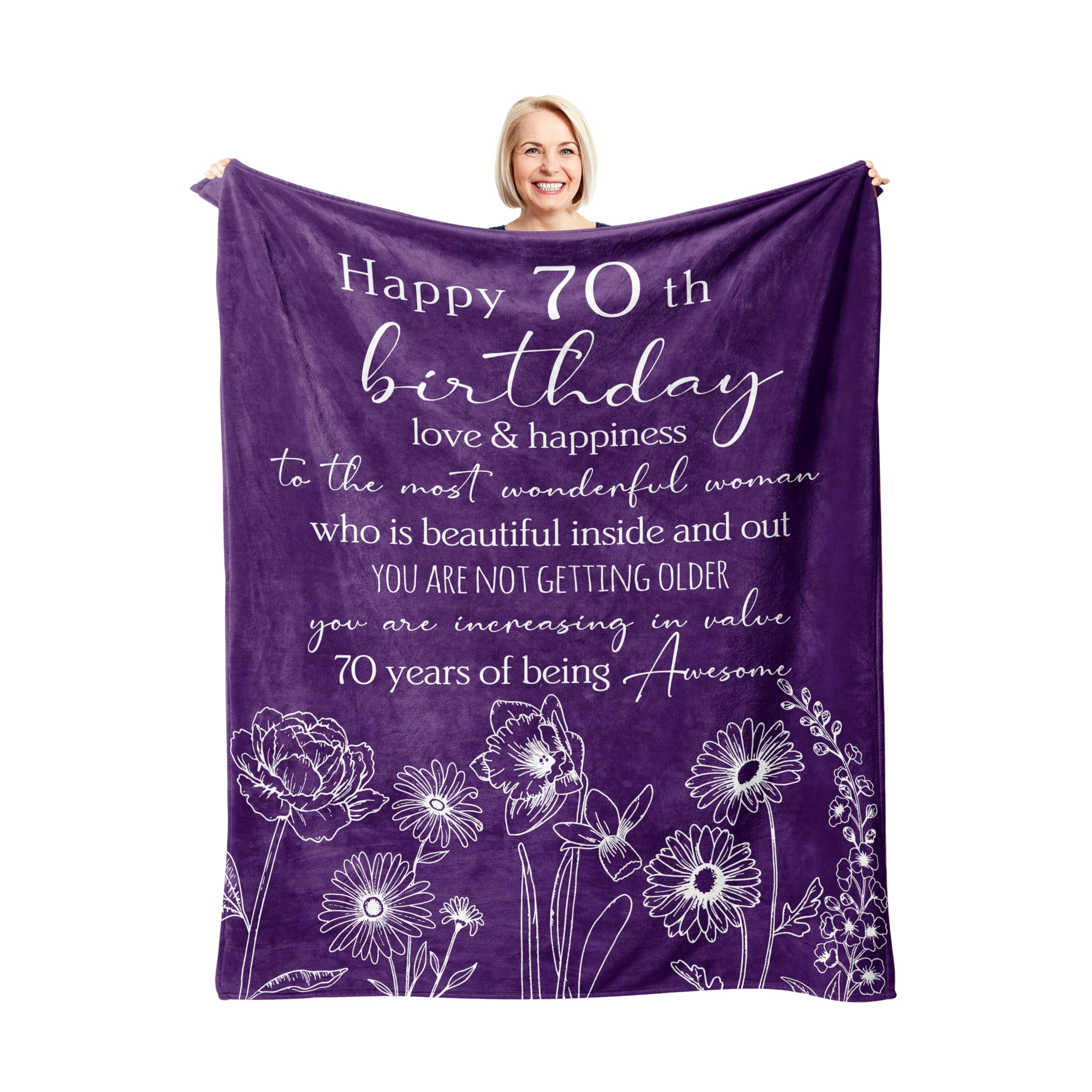 Xutapy 70Th Birthday Gifts For Women Blanket 60'X50', 70Th Birthday Decorations, Best Gift For 70 Year Old Woman, Happy 1954 B