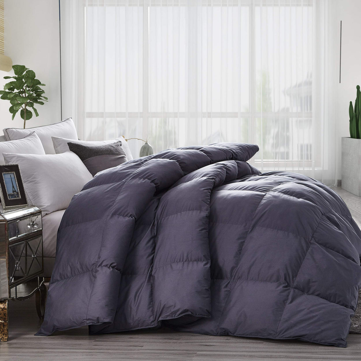 Luxurious Heavy Goose Down Comforter Queen Size Duvet Insert, Classic Gray, Premium Baffle Box, 1200 Thread Count 100% Egyptian