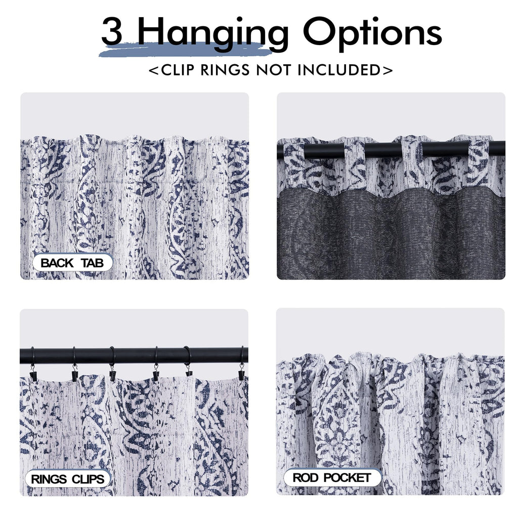 Patterned Living Room Curtains Drapes 108 Inch Long 2 Panels,Extra Long 50% Blackout Black Out Light Filtering Back Tab Boho Print Pattern 9Ft Length Ceiling Curtains For Tall Window,Navy Blue