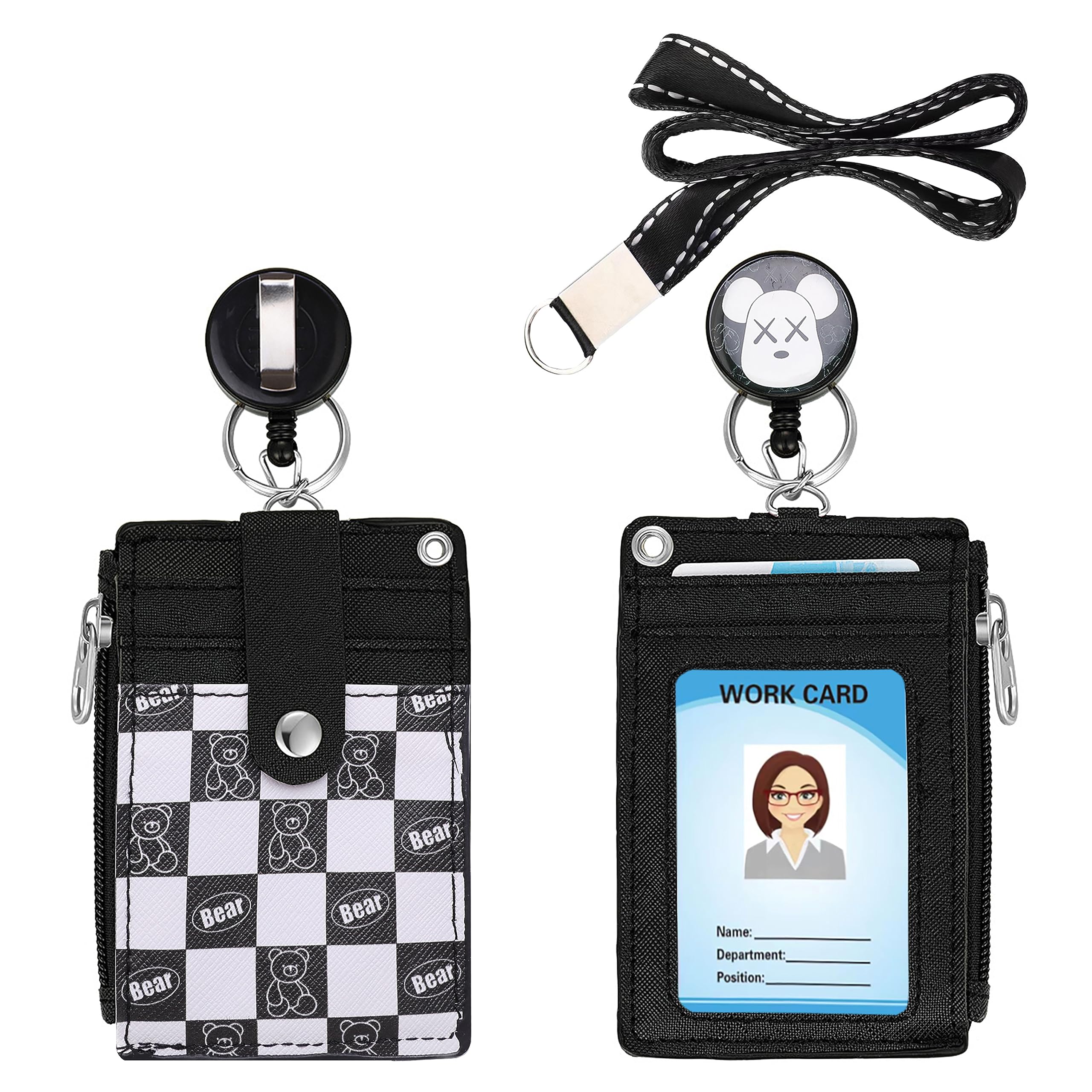 Woosifun Cute Id Badge Holder Retractable Lanyard Reel Clip With Heavy Duty Carabiner,5Card Slots In 2 Sided With Key Ring And Z