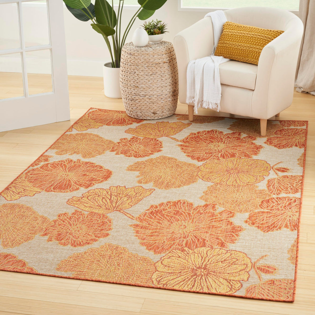 Nourison Garden Oasis Indoor/Outdoor Coral 4' X 6' Area Rug, Easy Cleaning, Non Shedding, Bed Room, Living Room, Dining Room, Ba