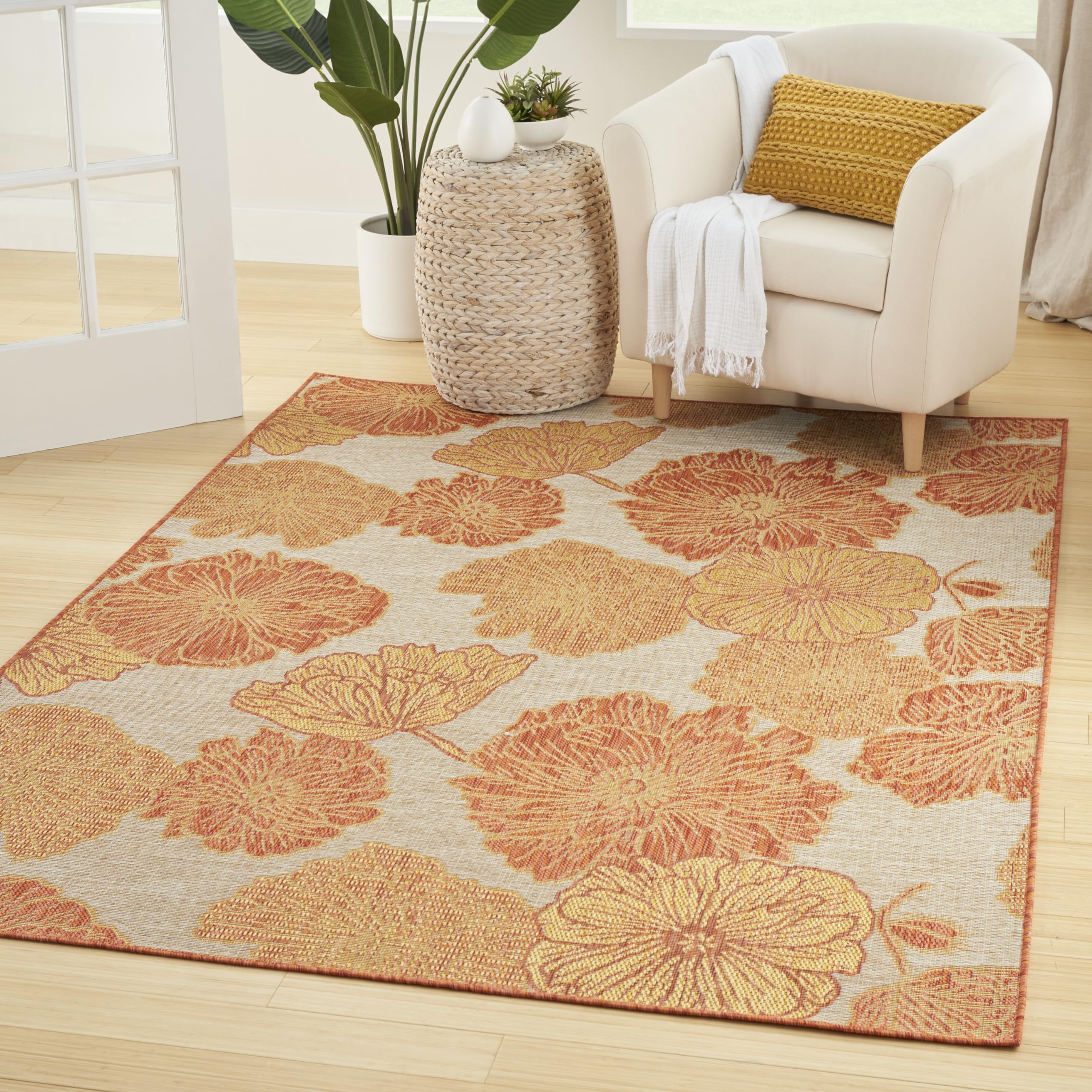 Nourison Garden Oasis Indoor/Outdoor Coral 5' X 7' Area Rug, Easy Cleaning, Non Shedding, Bed Room, Living Room, Dining Room, Ba