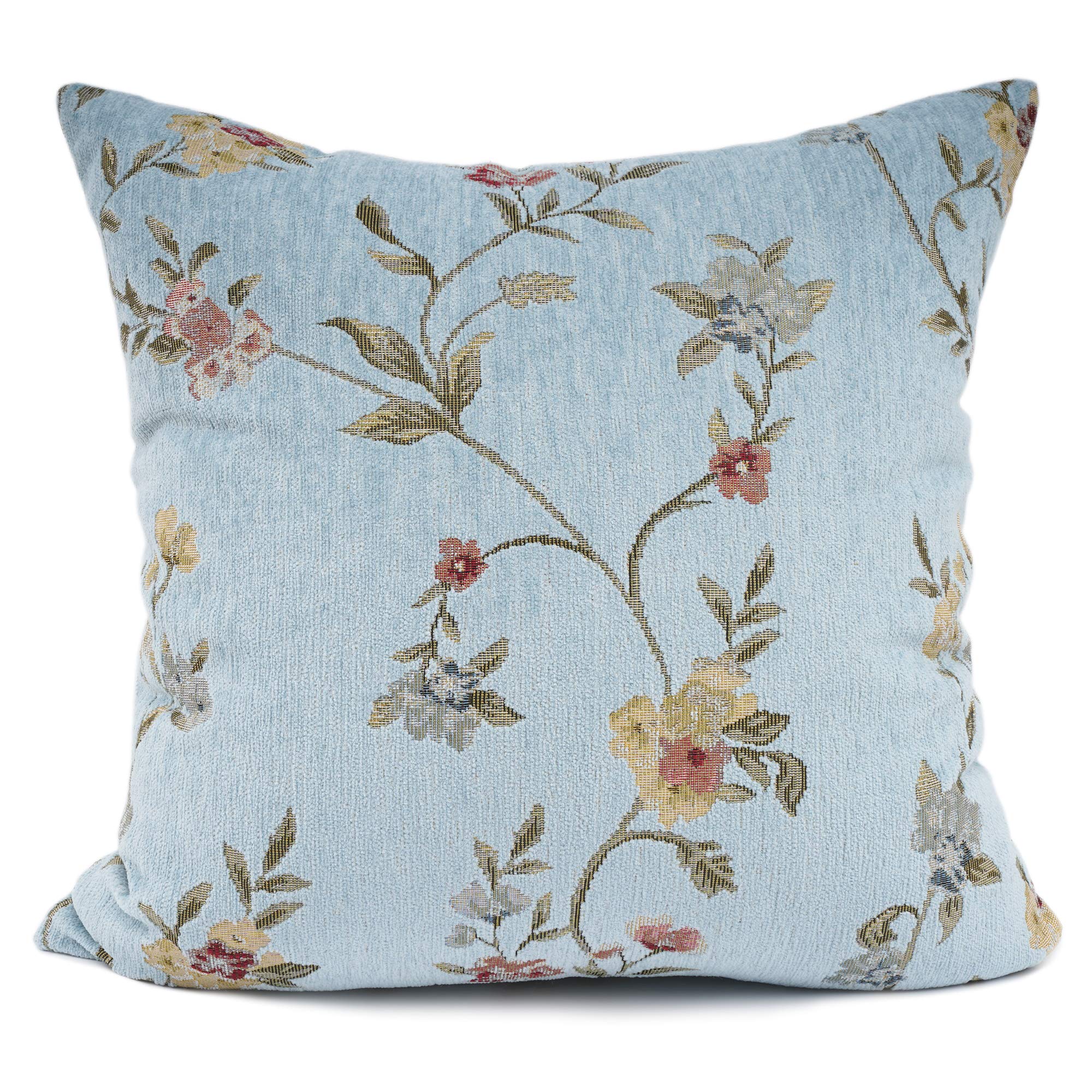Your Smile Embroidery Jacquard Teal Floral Leaf Pattern Square Decorative Throw Pillow Case Cushion Cover,18X18 Inch