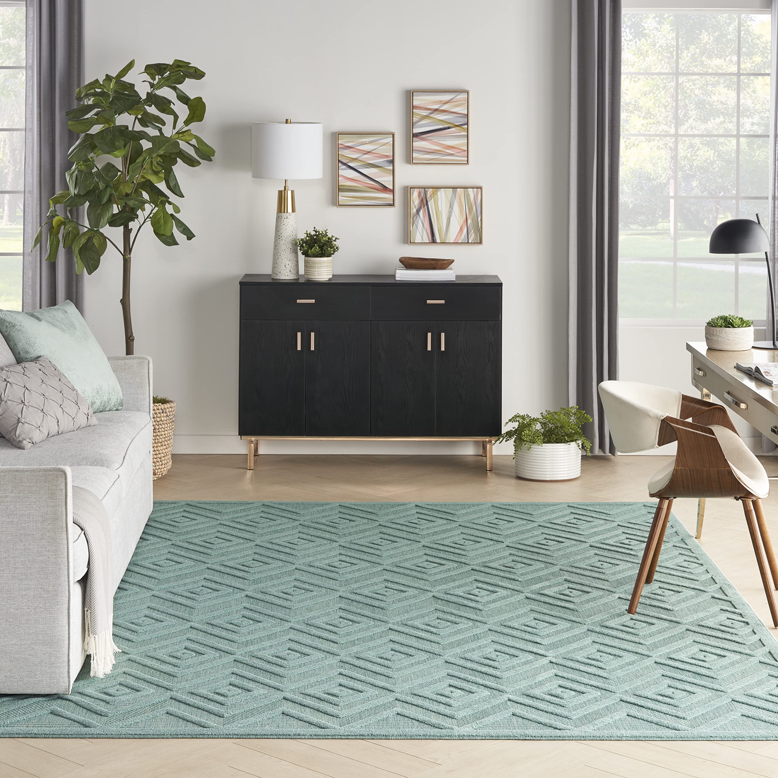 Nourison Versatile Indoor/Outdoor Aqua/Teal 7' X 10' Area Rug, Easy Cleaning, Non Shedding, Bed Room, Living Room, Dining Room, Deck, Backyard, Patio, High Traffic Area (7X10)