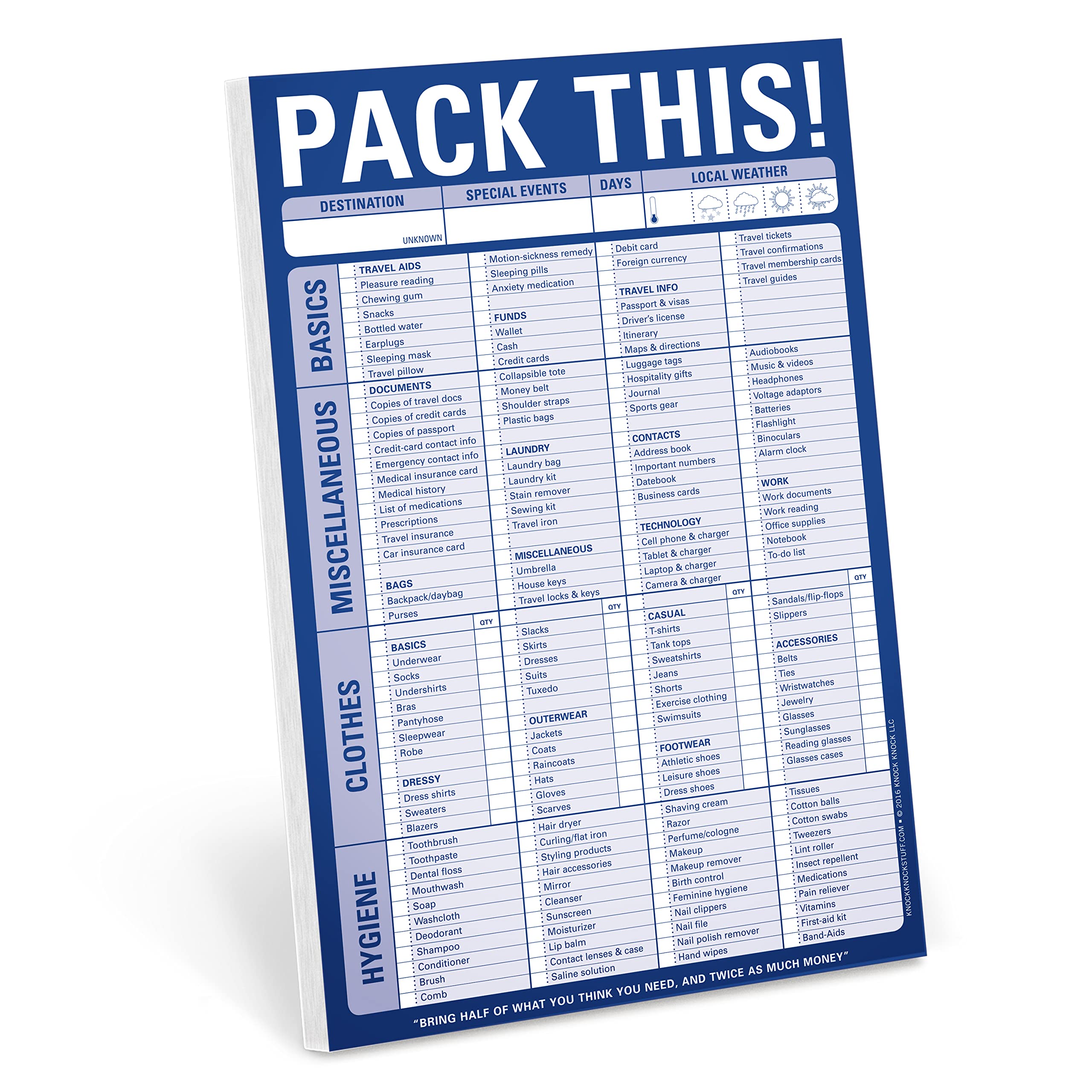 Knock Knock Pack This! Pad Packing List Notepad, 6 X 9-Inches
