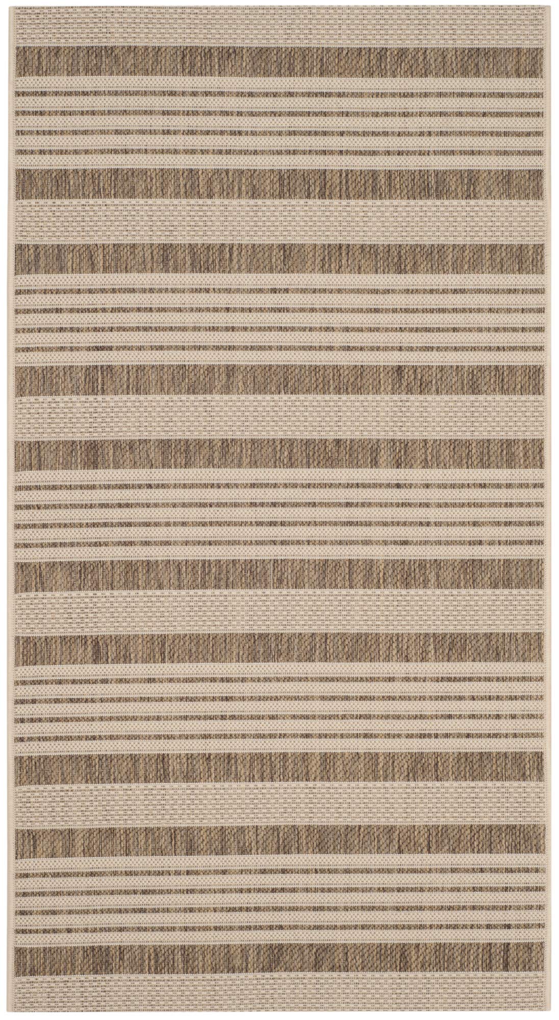 SAFAVIEH Courtyard Collection Accent Rug - 4' x 5'7'', Brown & Bone, Stripe Design, Non-Shedding & Easy Care, Indoor/Outdoor & W