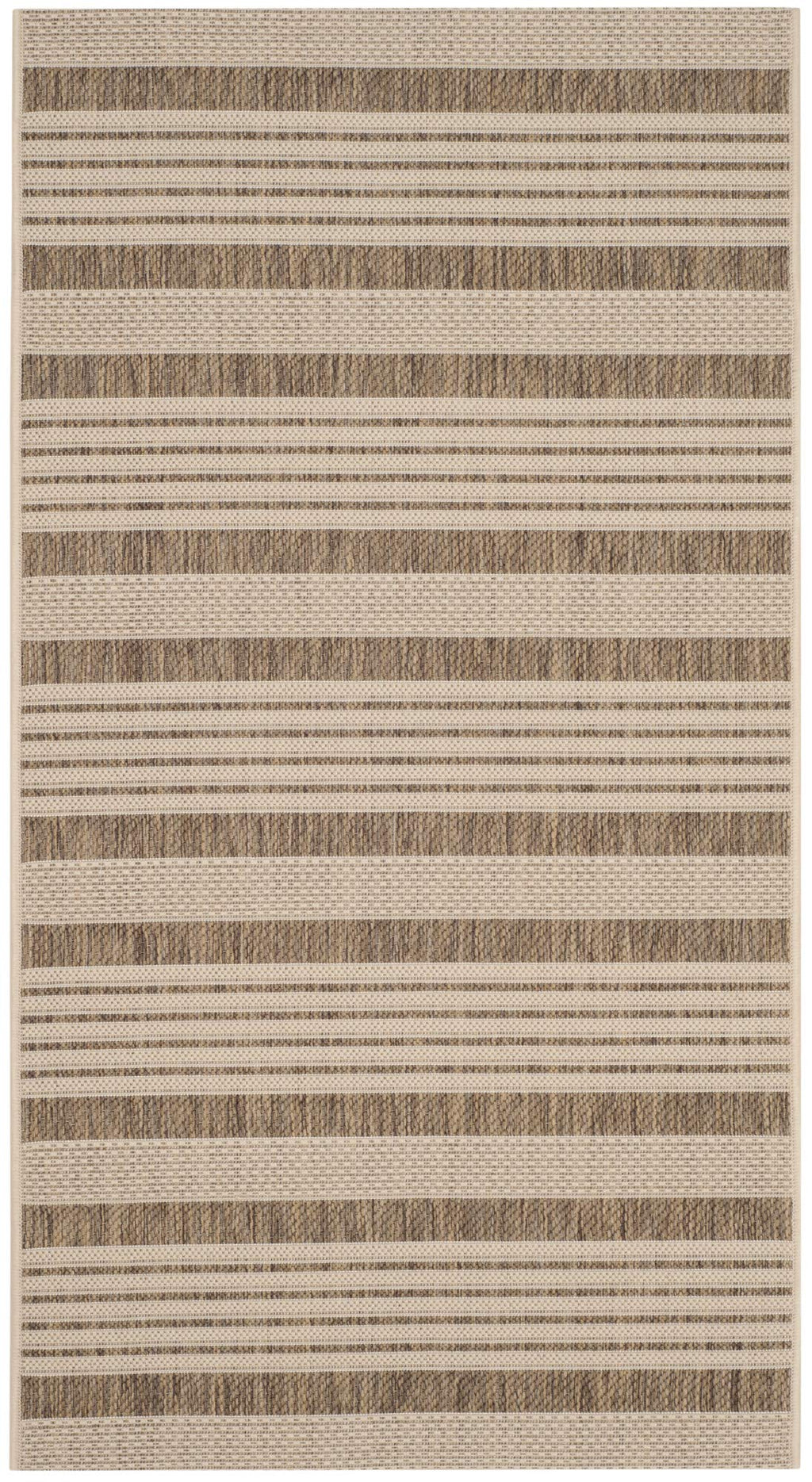 SAFAVIEH Courtyard Collection Accent Rug - 4' x 5'7'', Brown & Bone, Stripe Design, Non-Shedding & Easy Care, Indoor/Outdoor & W