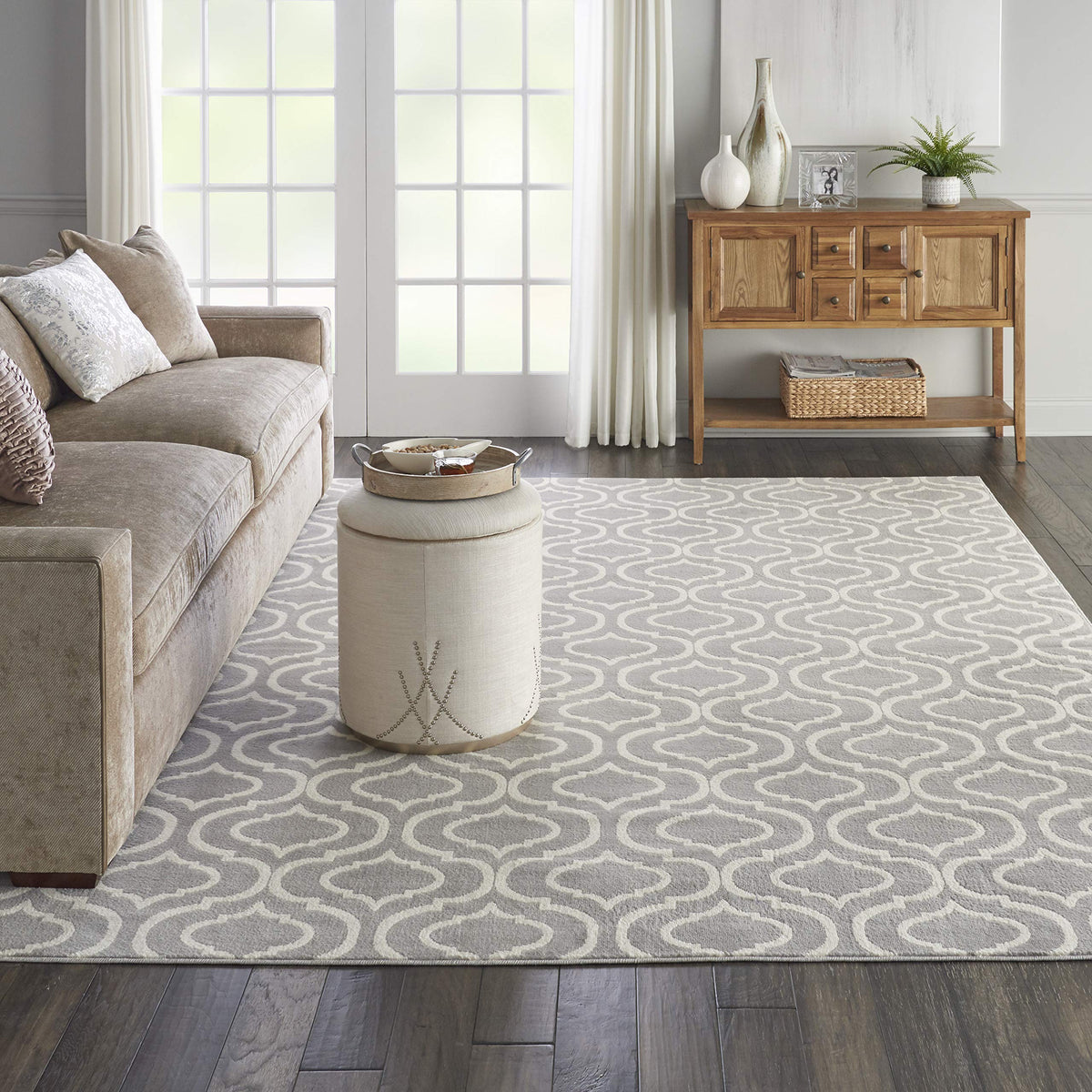 Nourison Jubilant Contemporary Grey 7'10' X 9'10' Area Rug, Easy Cleaning, Non Shedding, Bed Room, Living Room, Dining Room, K