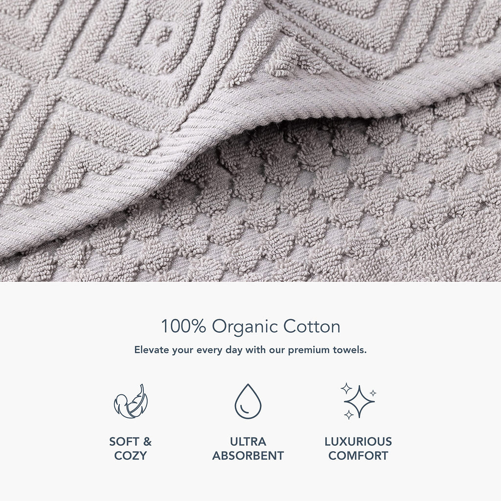 Texere 100% Organic Cotton Diamond Jacquard 700 Gsm Luxury Bath Towel Sets - 2 Ultra Soft, Large Bath Towels, 2 Hand Towels, 2 W