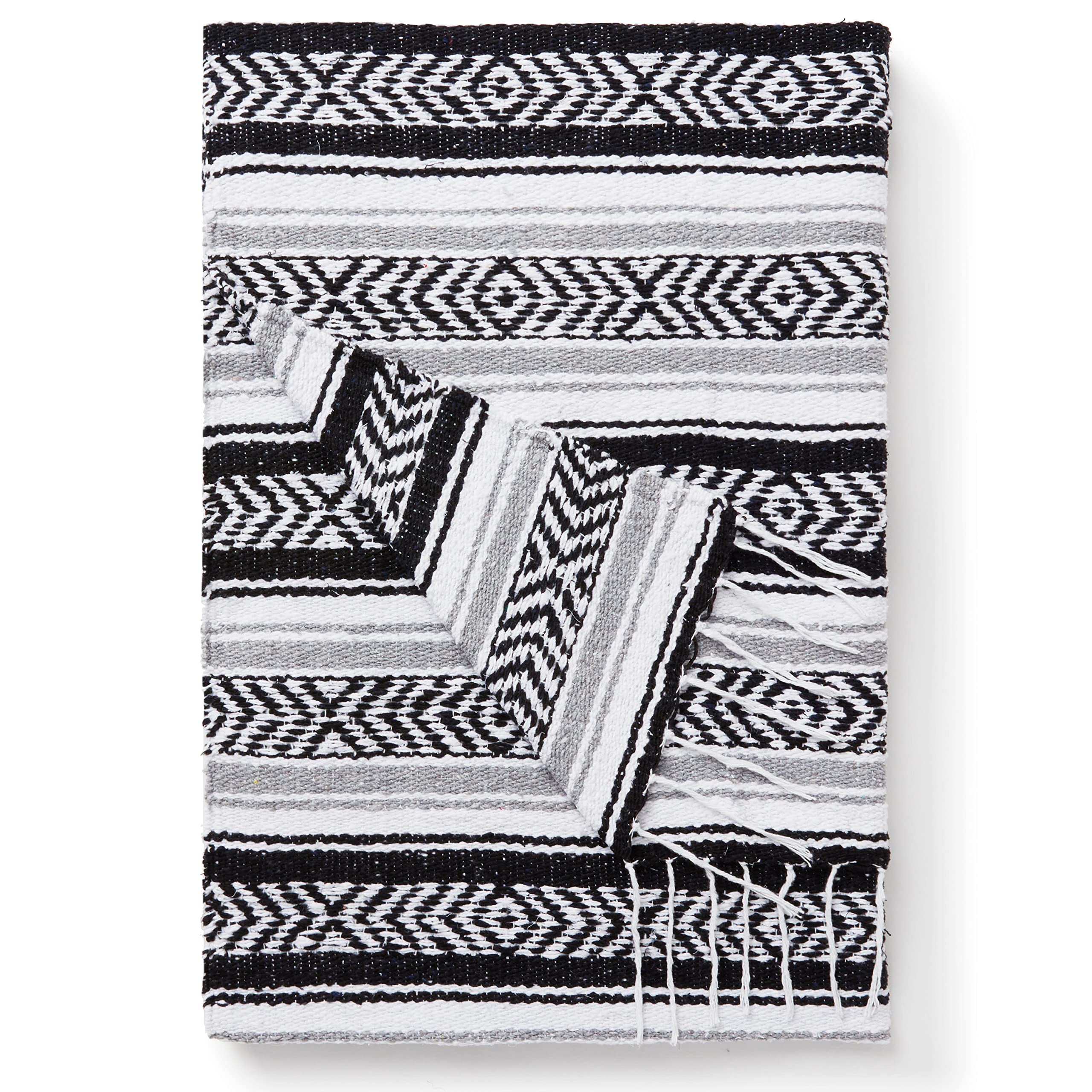 Black and Gray Mexican Blanket by Laguna Beach Textile Co - Beach, Yoga, Camping, or Decorative Throw Blanket - Traditional Hand