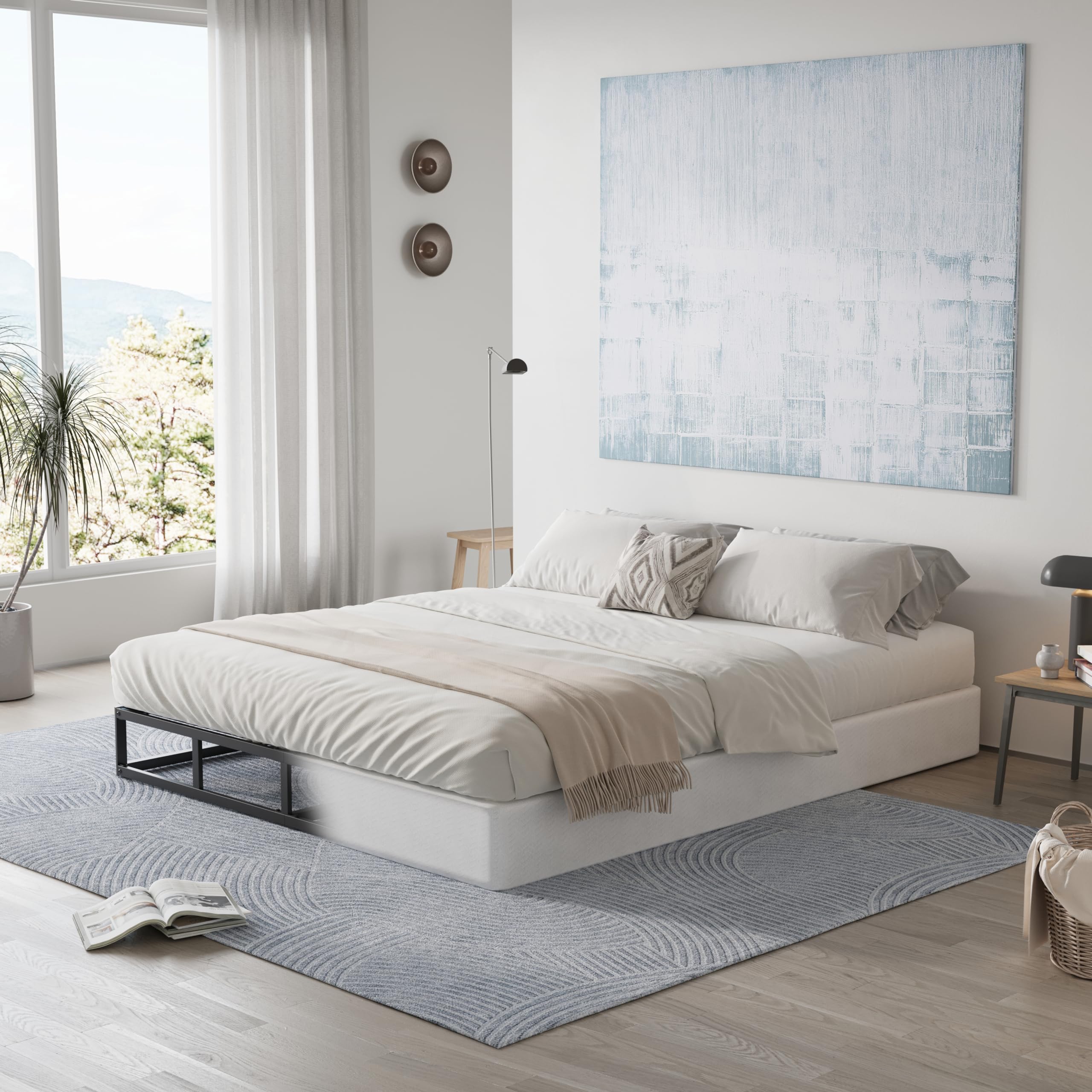 Hueiis Queen Box Spring 5 Inch Low Profile Strong Metal Frame Mattress Foundation, Quiet Noise-Free,Easy Assembly, 3000Lbs Max W