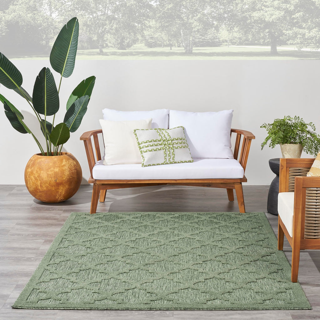 Nourison Easy Care Indoor/Outdoor Green 4' X 6' Area Rug, Easy Cleaning, Non Shedding, Bed Room, Living Room, Dining Room, Backyard, Deck, Patio (4X6)