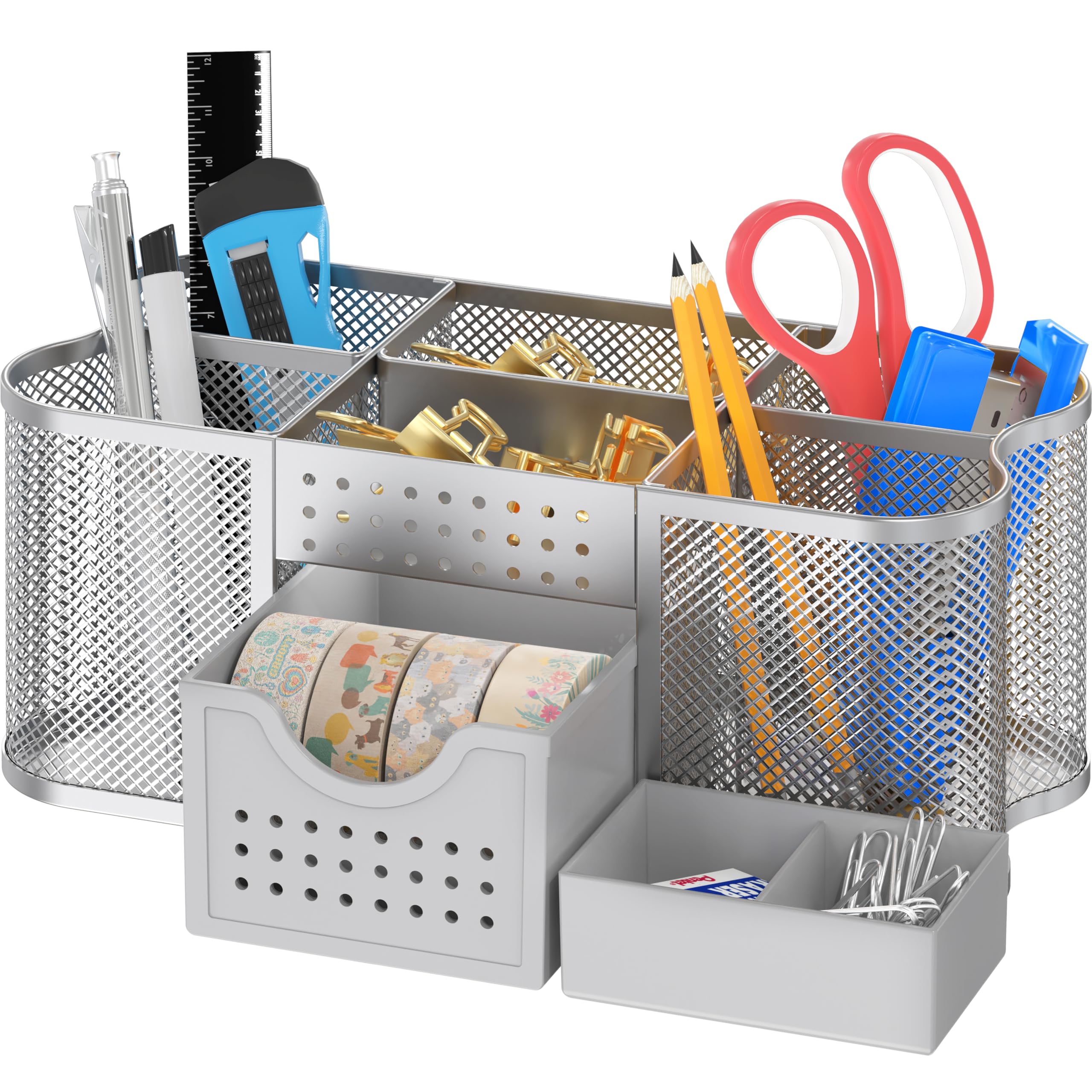 Deco Brothers Desk Organizers Pen Holder Office Caddy Storage, Silver