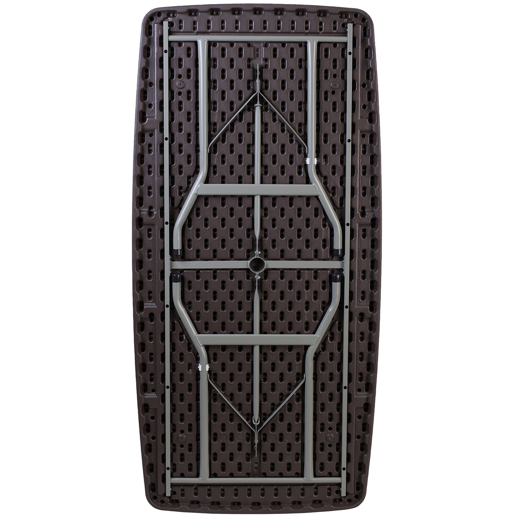 Flash Furniture Elon 5.62-Foot Brown Rattan Indoor-Outdoor Plastic Folding Table with Umbrella Hole