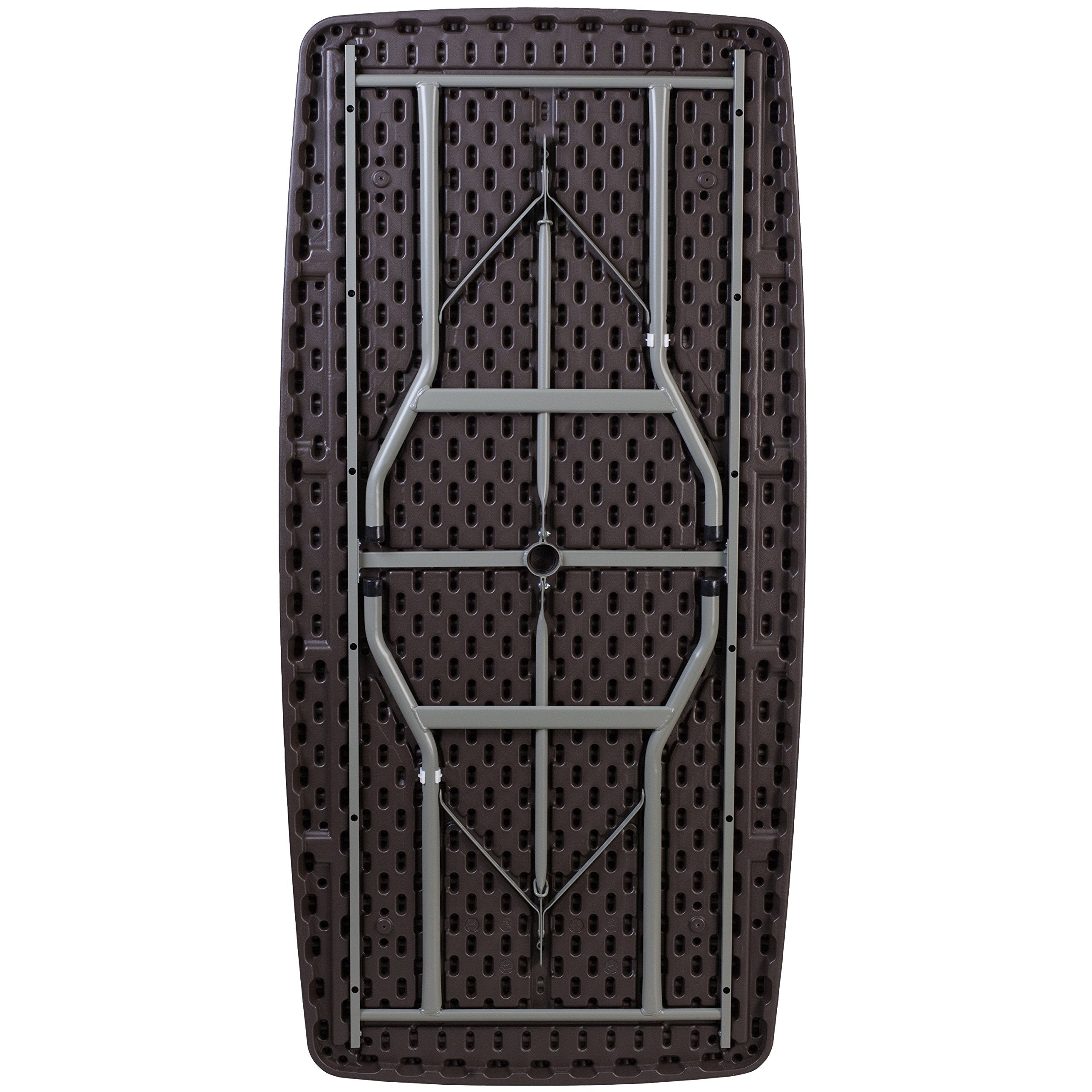 Flash Furniture Elon 5.62-Foot Brown Rattan Indoor-Outdoor Plastic Folding Table with Umbrella Hole
