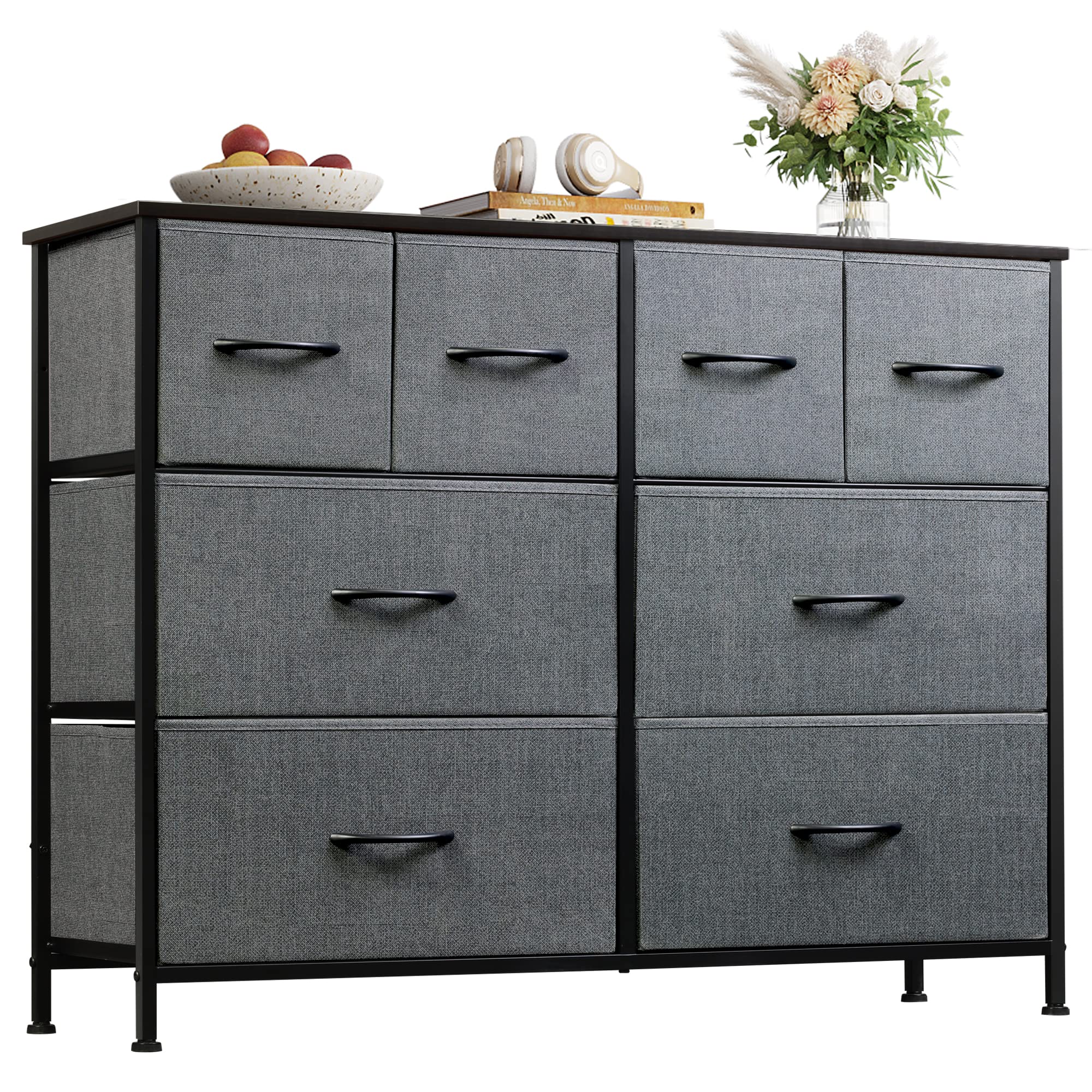 Wlive Dresser For Bedroom With 8 Drawers, Wide Fabric Dresser For Storage And Organization, Bedroom Dresser, Chest Of Drawers For Living Room, Closet, Hallway, Nursery, Dark Grey