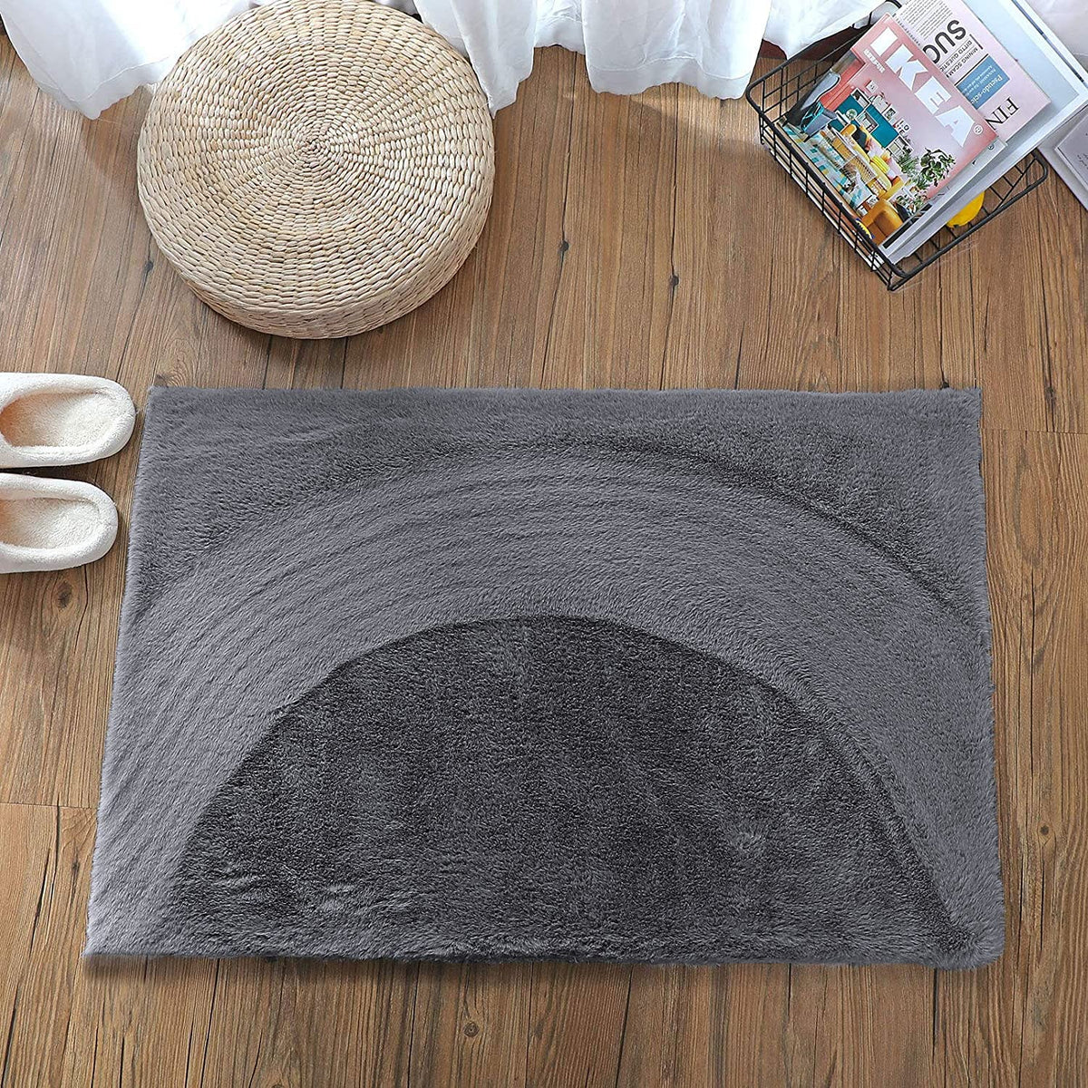 Luxe Home Rabbit Fur Soild Bath Mat Super Soft, AntiSlip, Washable, Rectangle, for Bathroom Door Mate, Bedroom Door Mats (Grey,