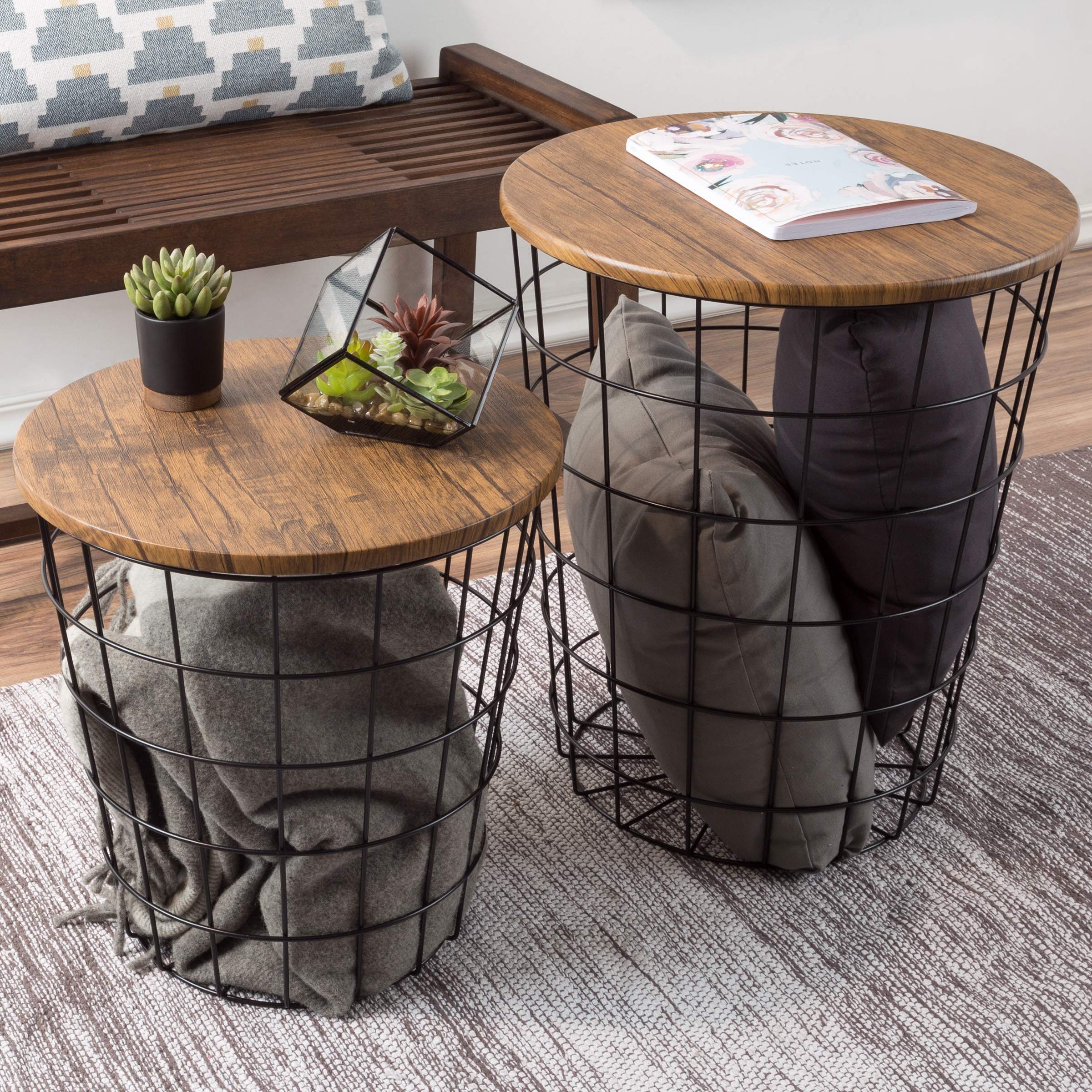 Lavish Home Set of 2 Nesting End Tables with Storage, Brown