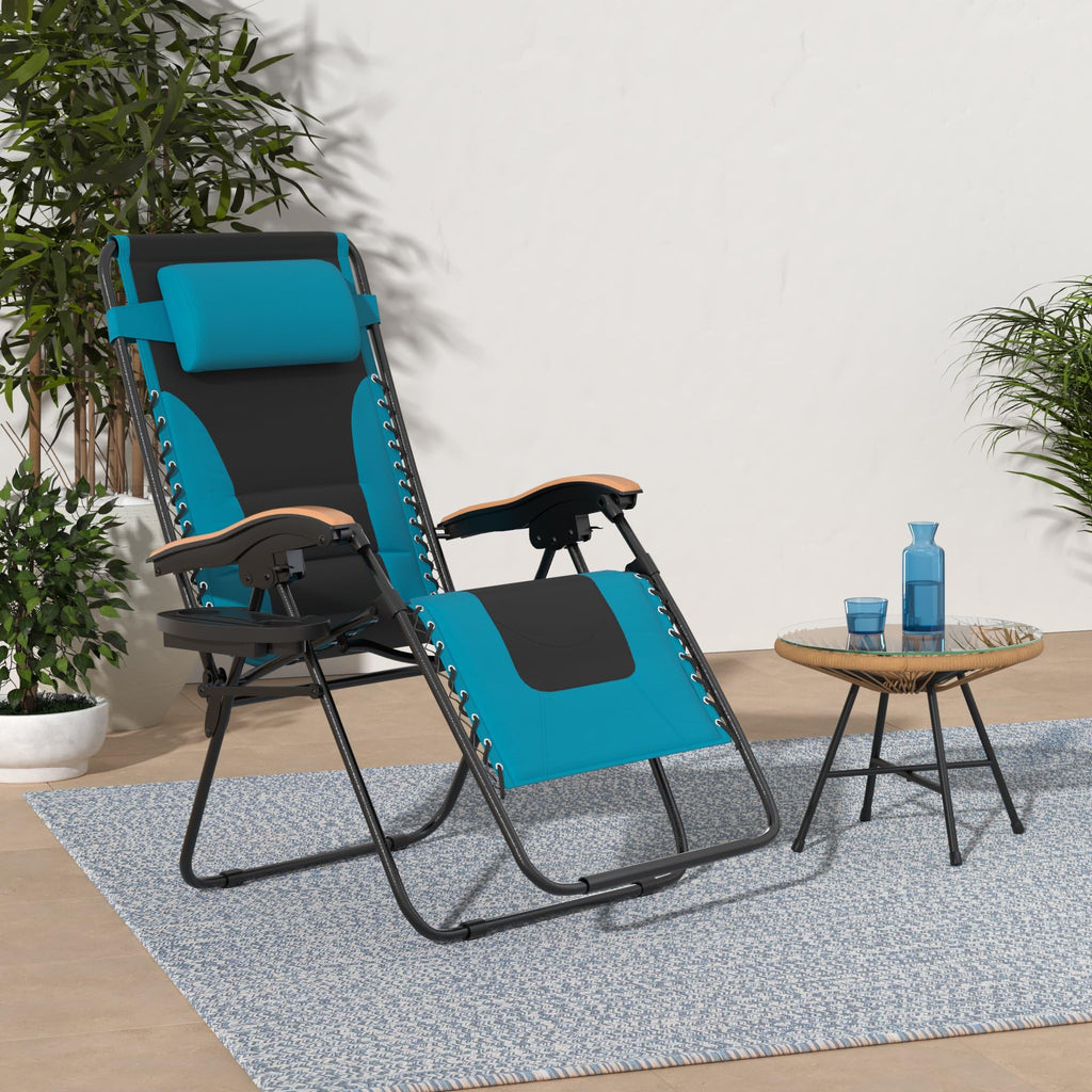 Phi Villa Xxl Oversized Padded Zero Gravity Chair, Foldable Patio Recliner, 30' Wide Seat Anti Gravity Lounger With Cup Holder, Set Of 2, Support 400 Lbs (Aqua)