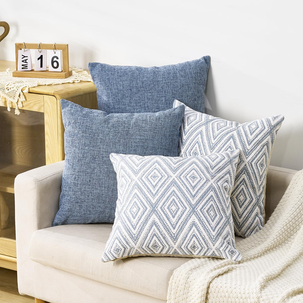 HPUK Decorative Throw Pillow Covers Set of 4 Linen Polyester Blue 18"x18"