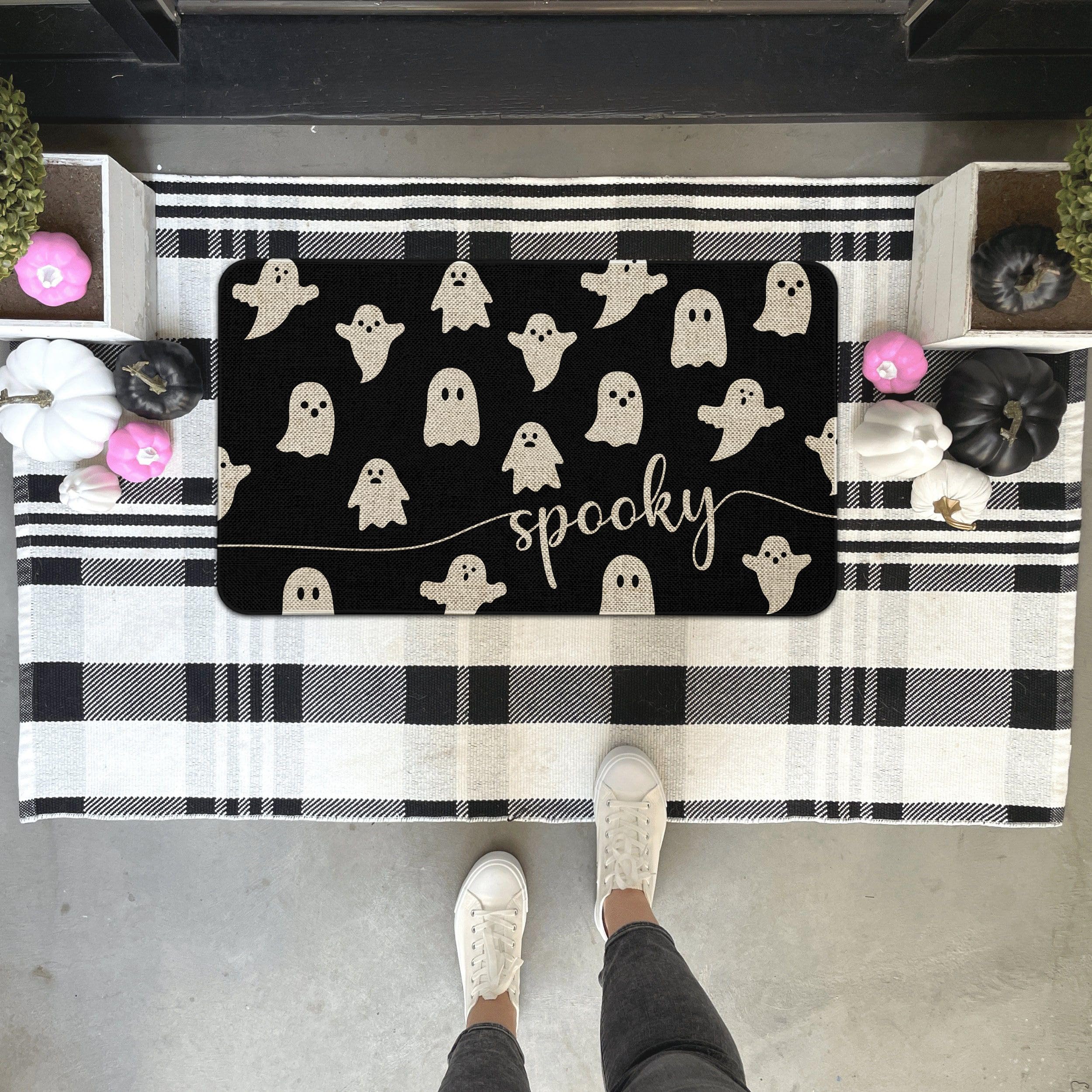Mloabuc Happy Halloween Door Mat Outdoor Black Witchy Doormat Halloween Welcome Mats For Front Kitchen Mat Outdoor Indoor Heavy