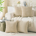 Cozoomy Set Of 4 Beige Decorative Pillow Covers 18X18 Inch Corduroy Throw Pillow Covers For Bed Couch Sofa Living Room Soft Cush