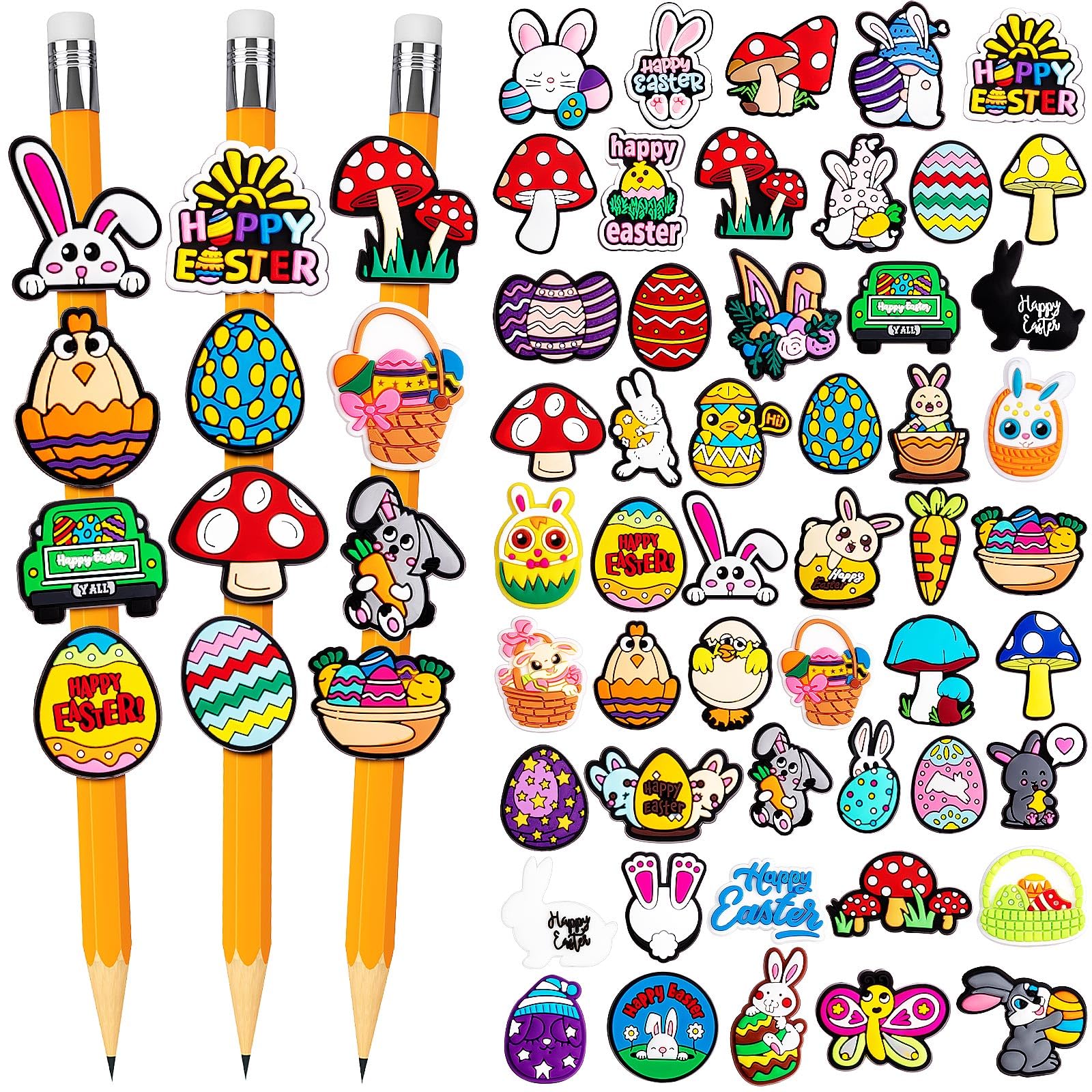 Wdahdhp Easter Pencil Clips For Kids, 50Pcs Different Pencil Clips Topper, Cute Pencil Charms For Kids Students School Gifts Cla