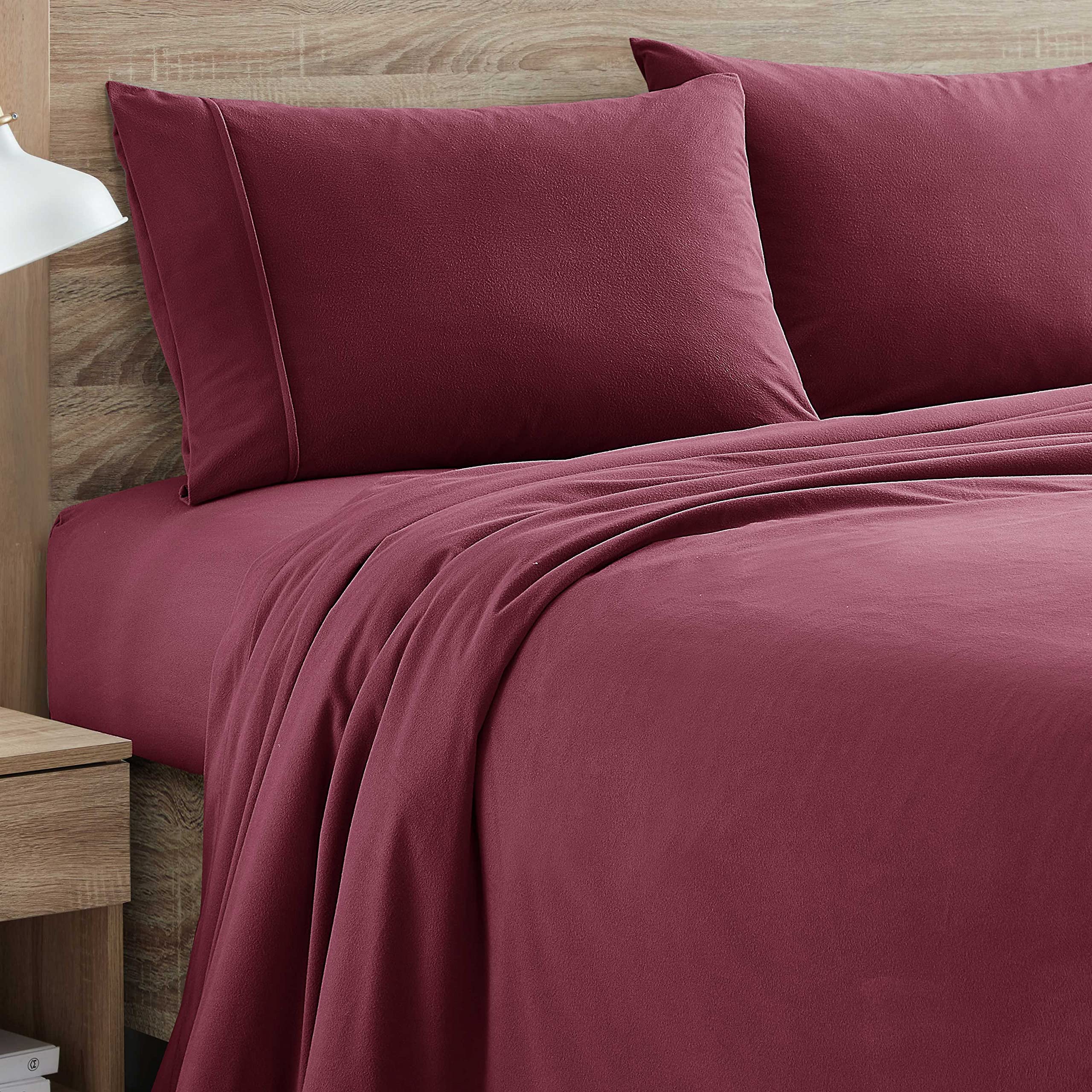 Flannel Sheets Warm And Cozy Deep Pocket Breathable All Season Bedding Set With Fitted, Flat And Pillowcases, King, Burgundy Red