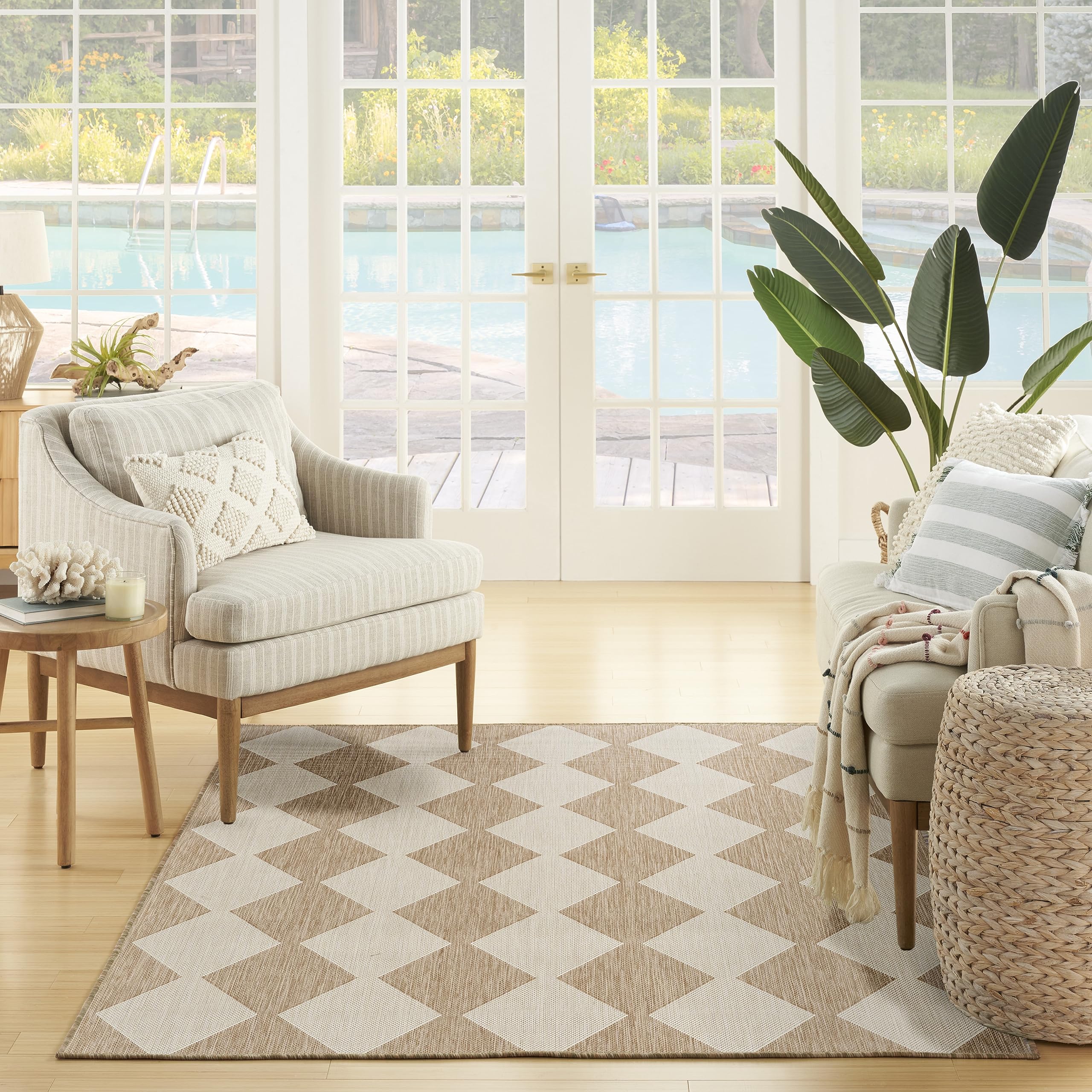Nourison Positano Indoor/Outdoor Jute 4' X 6' Area Rug, Easy Cleaning, Non Shedding, Bed Room, Living Room, Dining Room, Backyard, Deck, Patio (4X6)