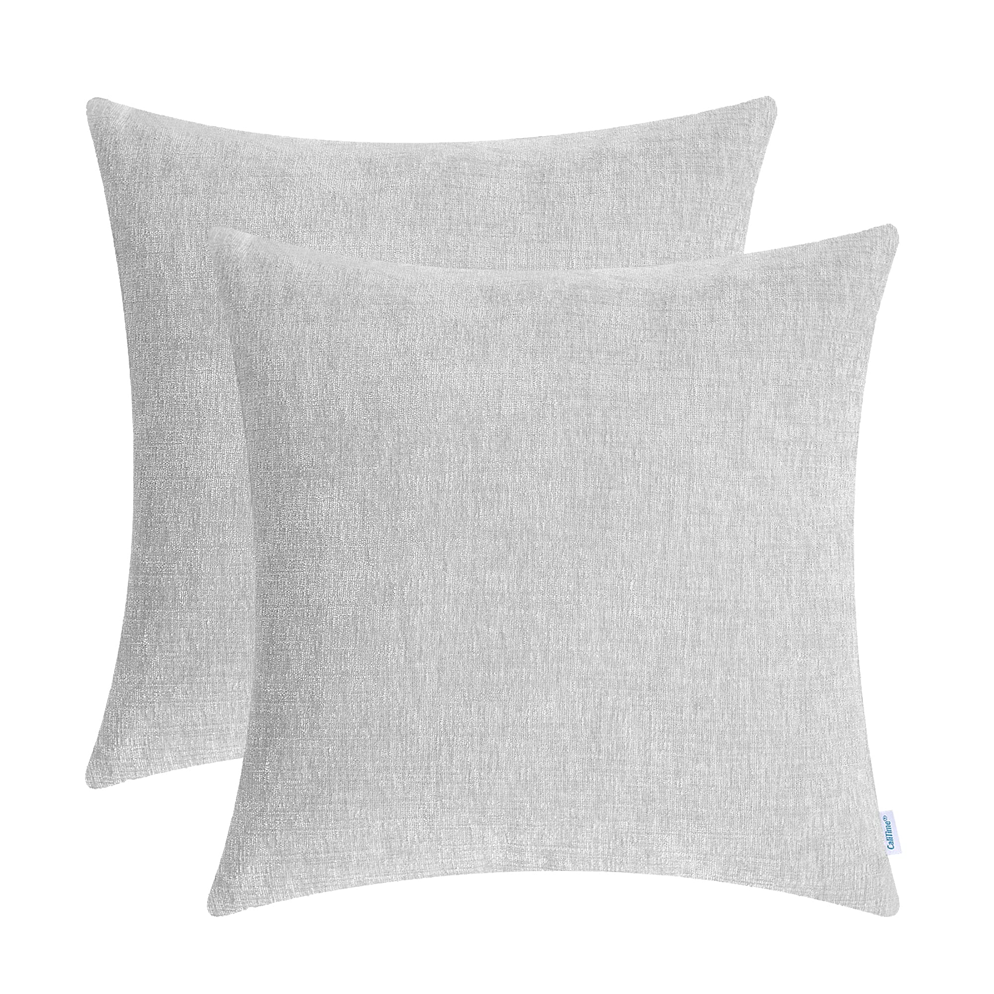 Calitime Pack Of 2 Cozy Throw Pillow Covers Cases For Couch Sofa Home Decoration Solid Dyed Soft Chenille 24 X 24 Inches Moonbea