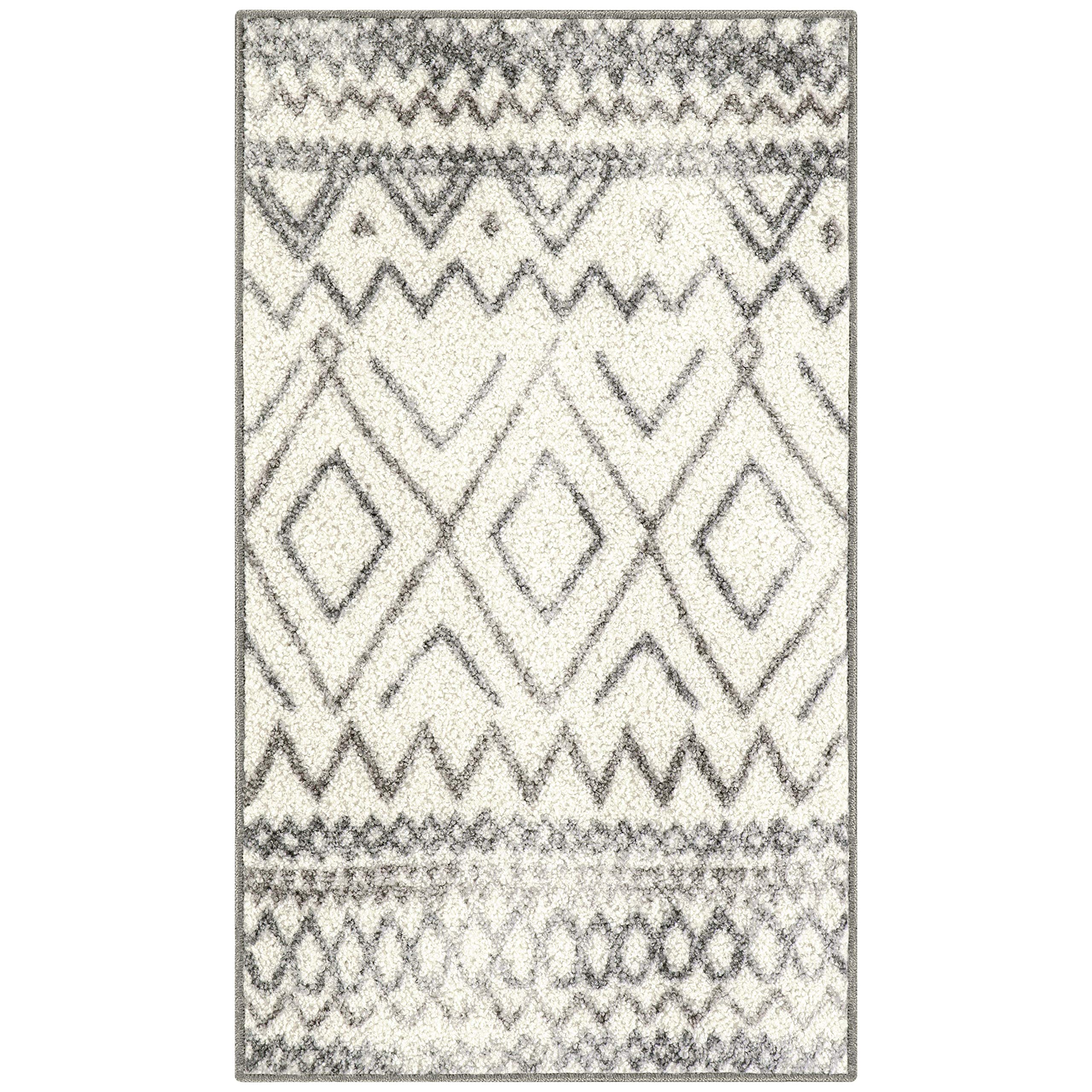 Maples Rugs Abstract Diamond Modern Distressed Kitchen Rugs Non Skid Accent Area Floor Mat [Made in USA], 18 x 210, Neutral