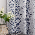 Mrs.Naturall Navy Blue Curtains 96 Inches Long 2 Panel Set For Sliding Glass Door,50% Blackout Boho Floral Patterned Print Black Out Curtains For Living Room
