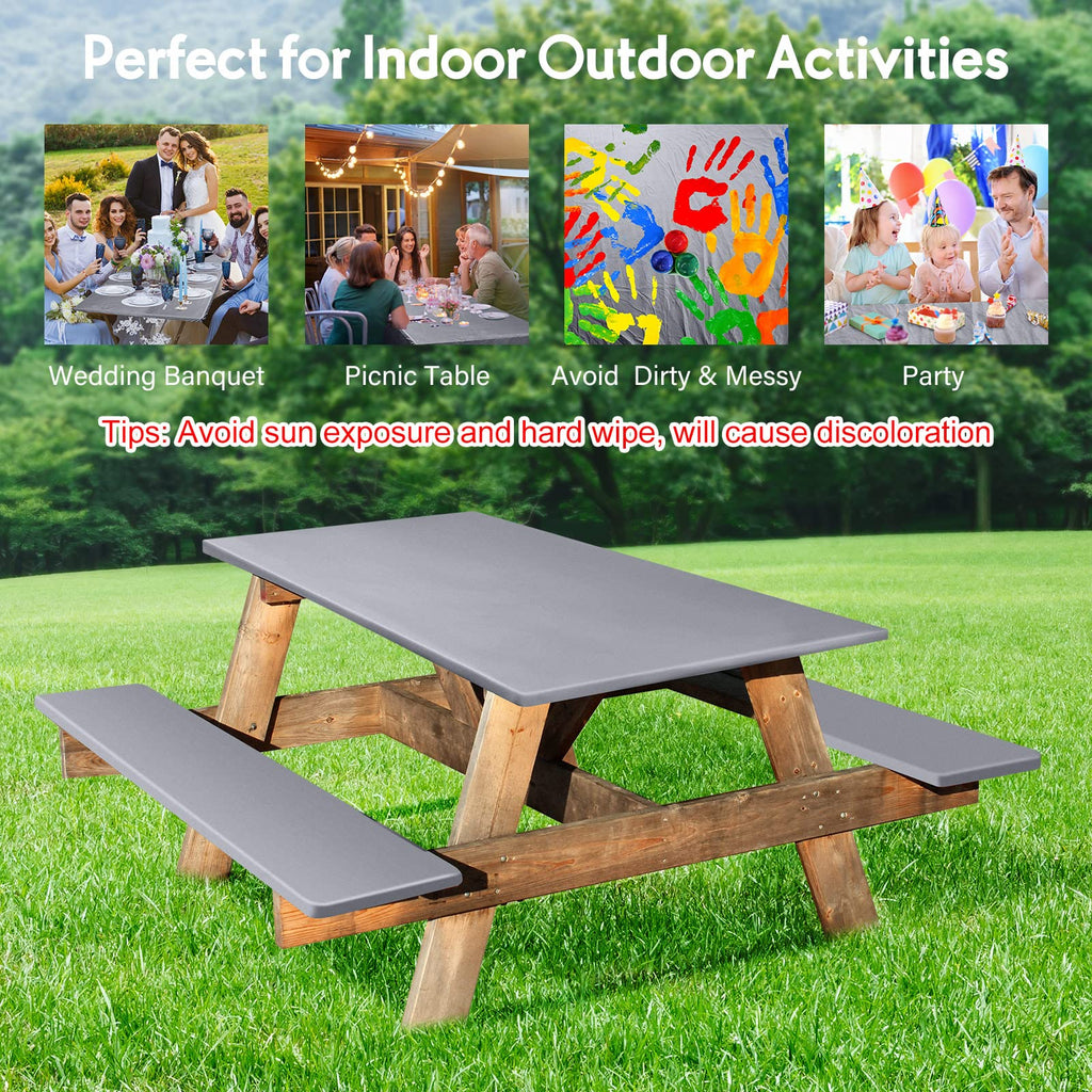 3 Pcs Picnic Table And Bench Fitted Tablecloth Cover For 6 Ft Table 30 X 72 Inch Vinyl Fitted Elastic Edges Waterproof Wipeable