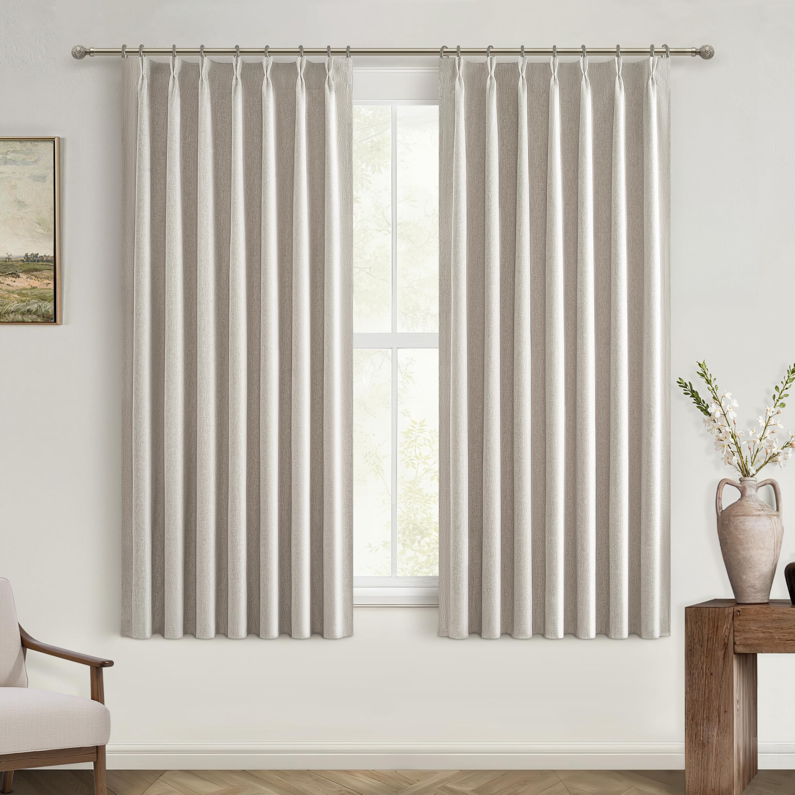 QJmydeco Short Black Out Curtains 48 Inch Long for Bedroom 48 Inch Length Window Treatments, Blackout Linen Boho Pinch Pleated K