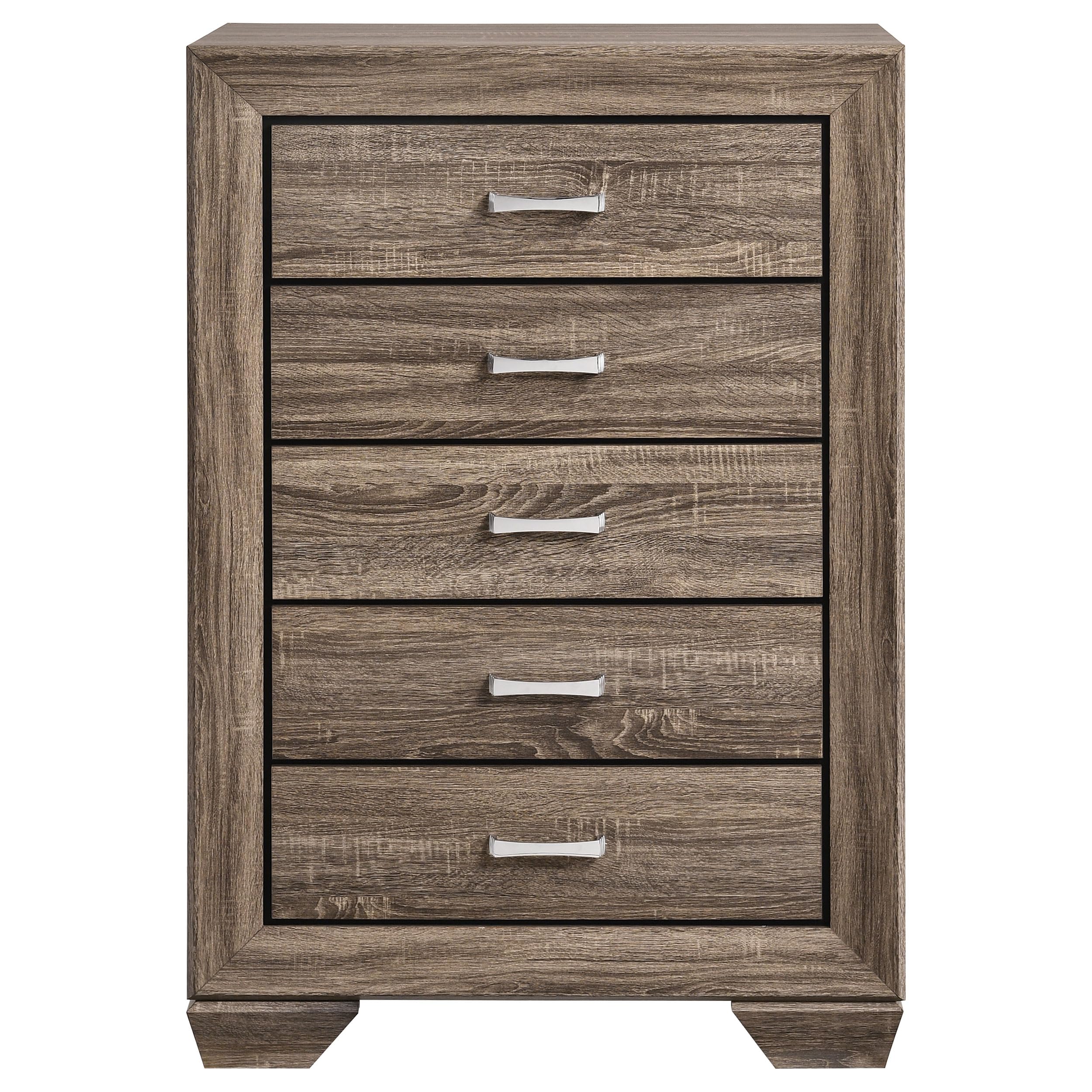 Coaster Home Furnishings Kauffman Transitional Wood 5-Drawer Bedroom Chest of Drawers Chiffonier Clothing Storage Cabinet Bedroom Armoire Tall Dresser Organizer Unit Washed Taupe 204195
