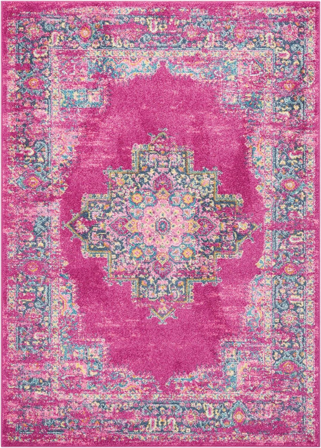 Nourison Passion Fuchsia 3'9' X 5'9' Area Rug, Boho, Traditional, Easy Cleaning, Non Shedding, Bed Room, Living Room, Hallway, (4' X 6')