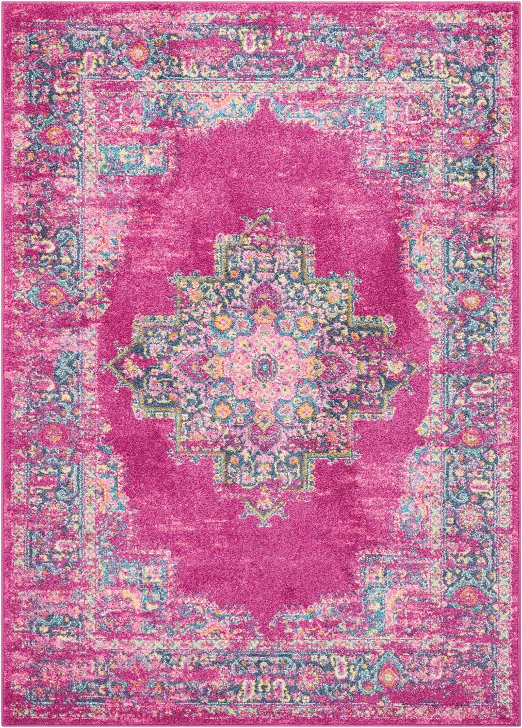 Nourison Passion Fuchsia 3'9' X 5'9' Area Rug, Boho, Traditional, Easy Cleaning, Non Shedding, Bed Room, Living Room, Hallway, (4' X 6')
