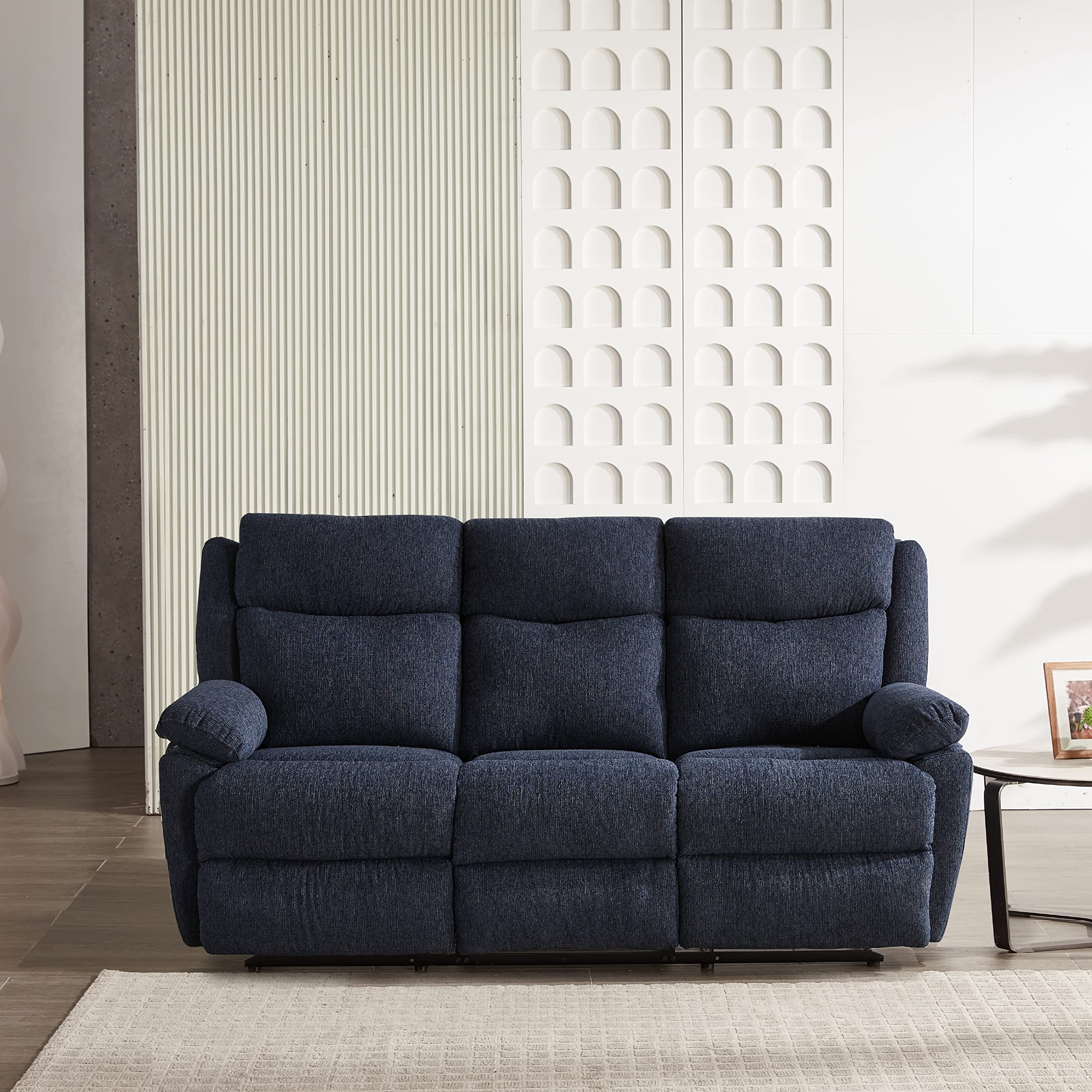 Amazon Brand  Solimo Stanovo Manual 3 Seater Fabric Recliner (Blue)