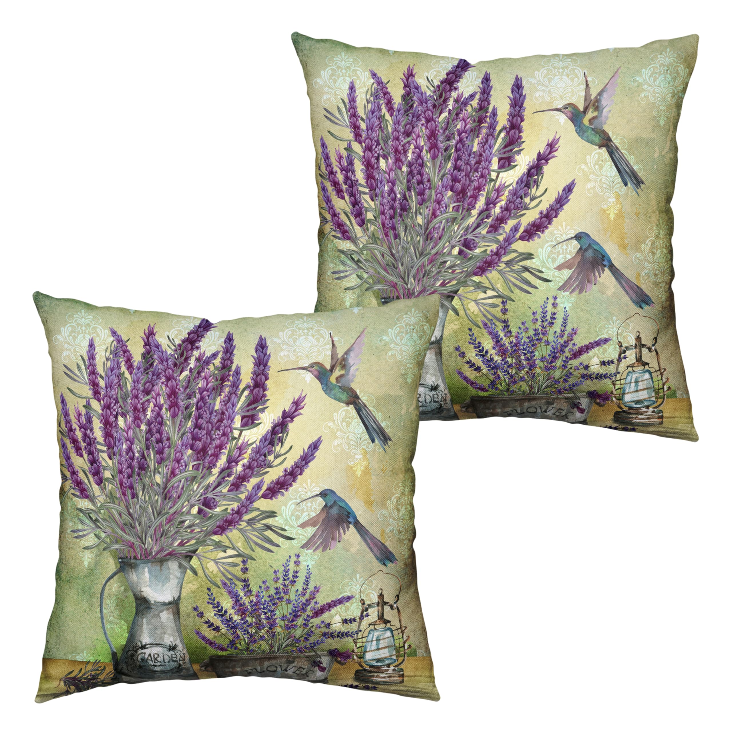 Kwlegh Lavender Pillow Covers Purple Flower Rustic Pillow Covers 18X18 Set Of 2 Lavender Hummingbird Pillow Case Spring Vintage