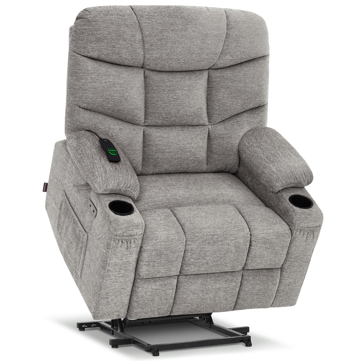 Mcombo Power Lift Recliner Chair With Extended Footrest For Big Elderly People, Fabric R7289 (Light Grey, Medium-Wide)