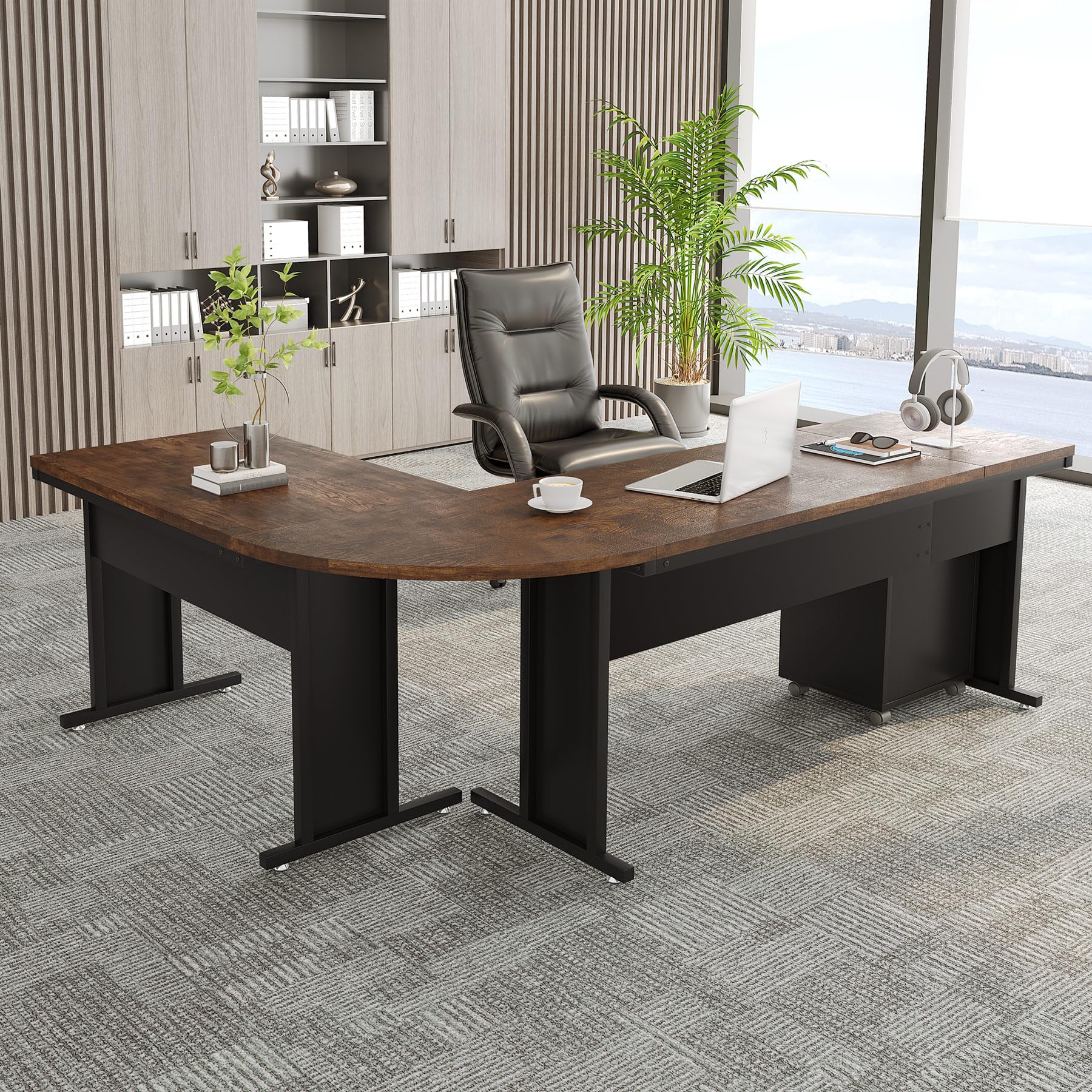 Tribesigns 83 L-Shaped Executive Desk, Large Office Desk with 3-Drawer Mobile File Cabinet, Industrial Corner Computer Desk with