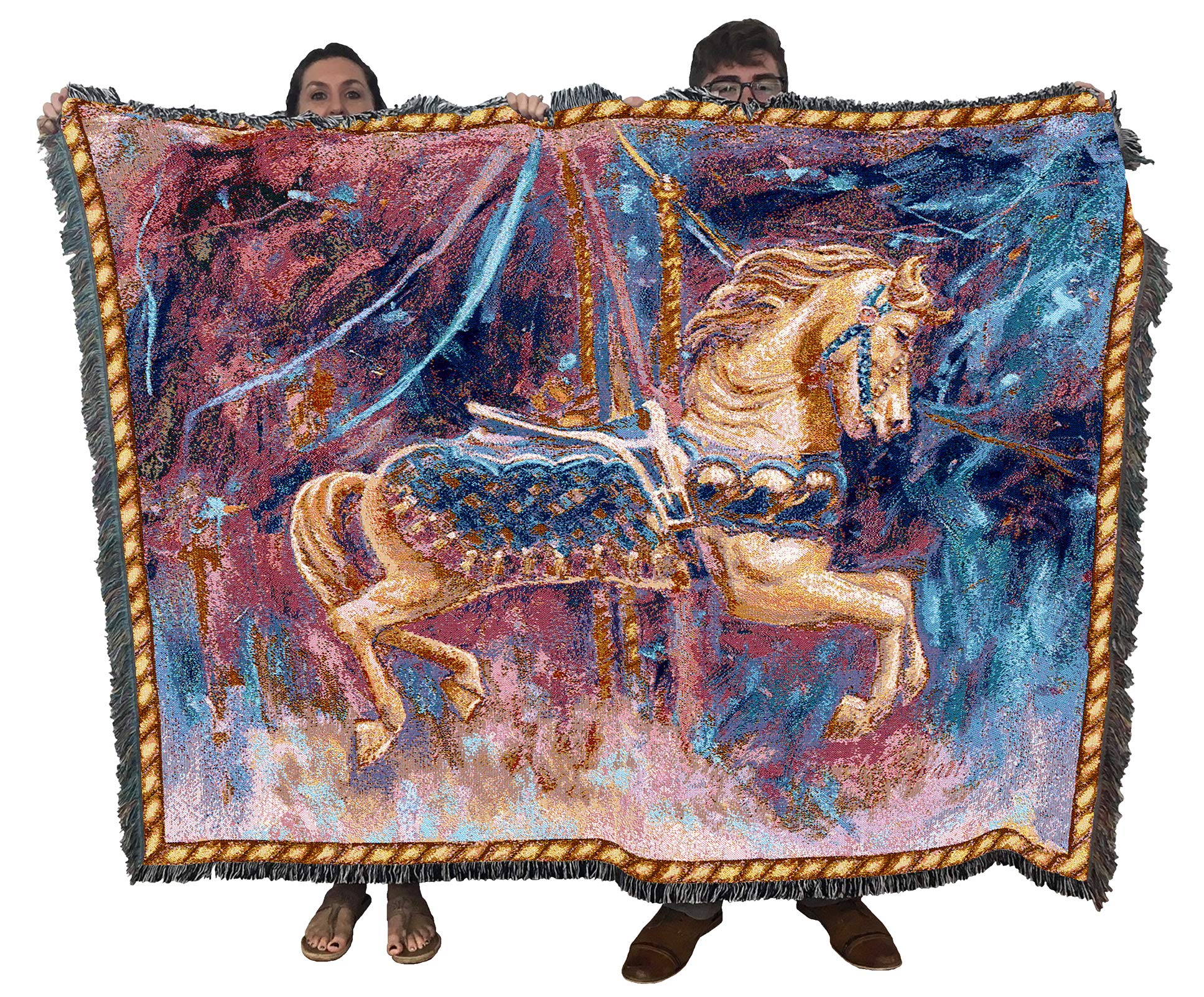 Pure Country Weavers Carousel Horse Merry Go Round Blanket - Gift Tapestry Throw Woven From Cotton - Made In The Usa 72X54
